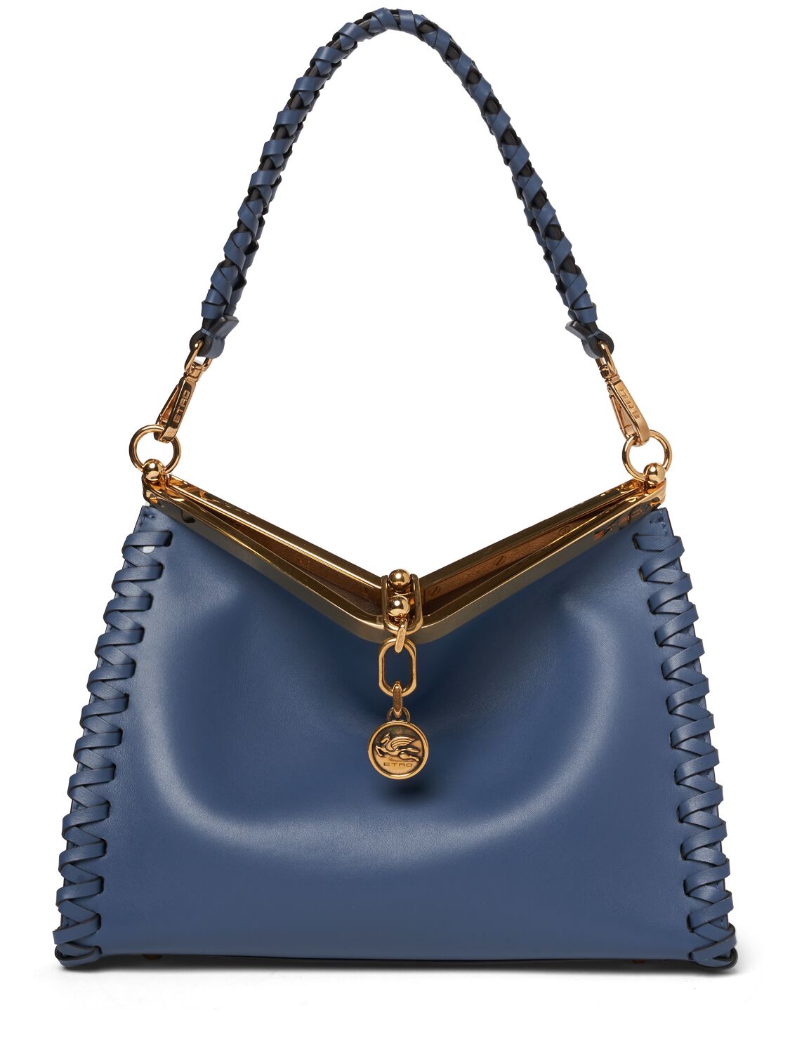 Etro Medium Vela Braided Leather Bag In Blue