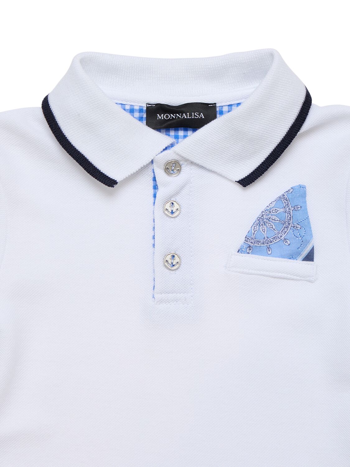 Shop Monnalisa Cotton Piquet Polo Shirt In White,navy