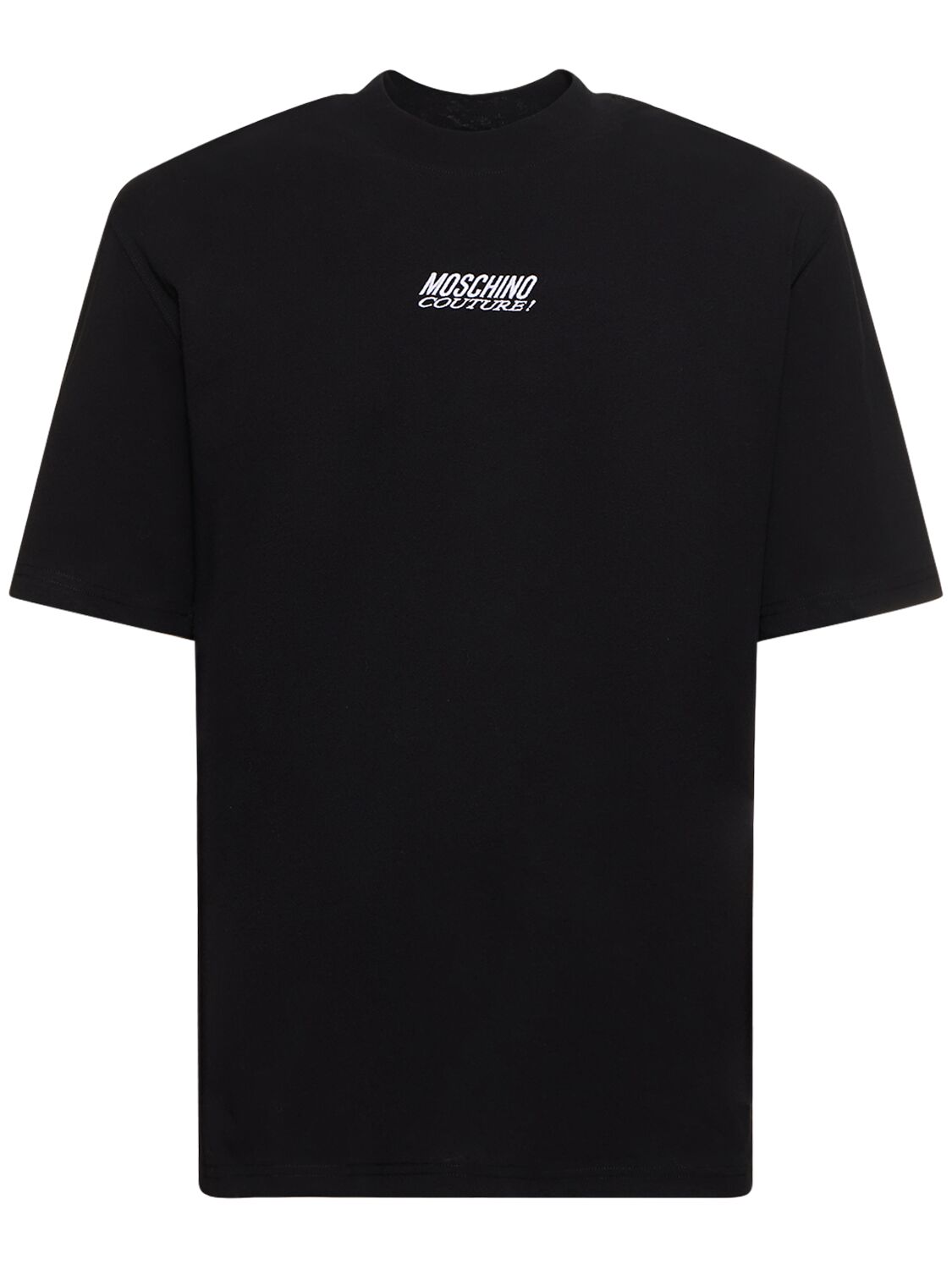 Moschino Logo Embroidery Cotton Jersey T-shirt In Black