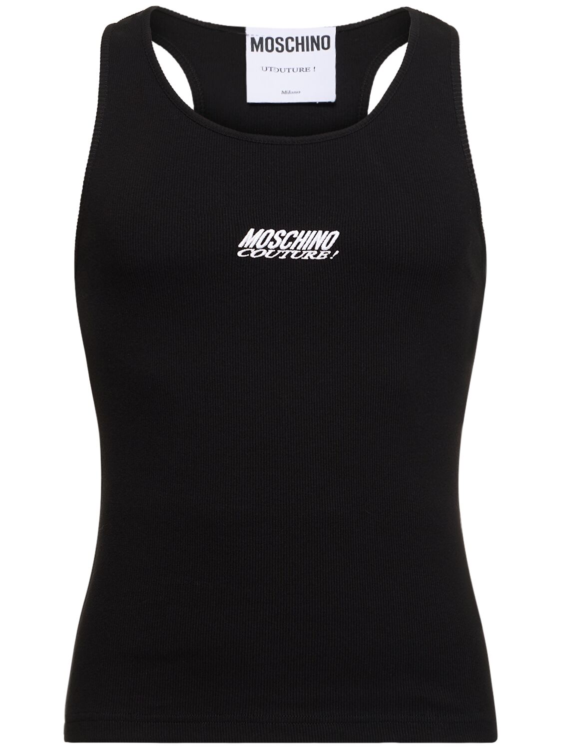 Shop Moschino Logo Embroidery Cotton Rib Tank Top In Black