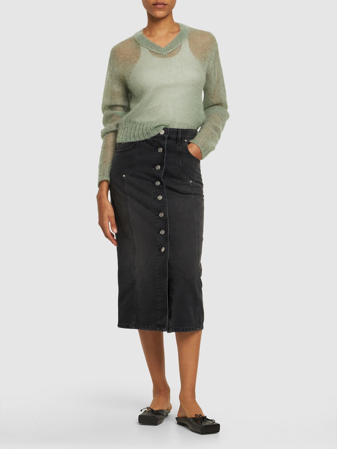 Shop Marant Etoile Vandy Cotton Denim Long Skirt In Schwarz Verblas