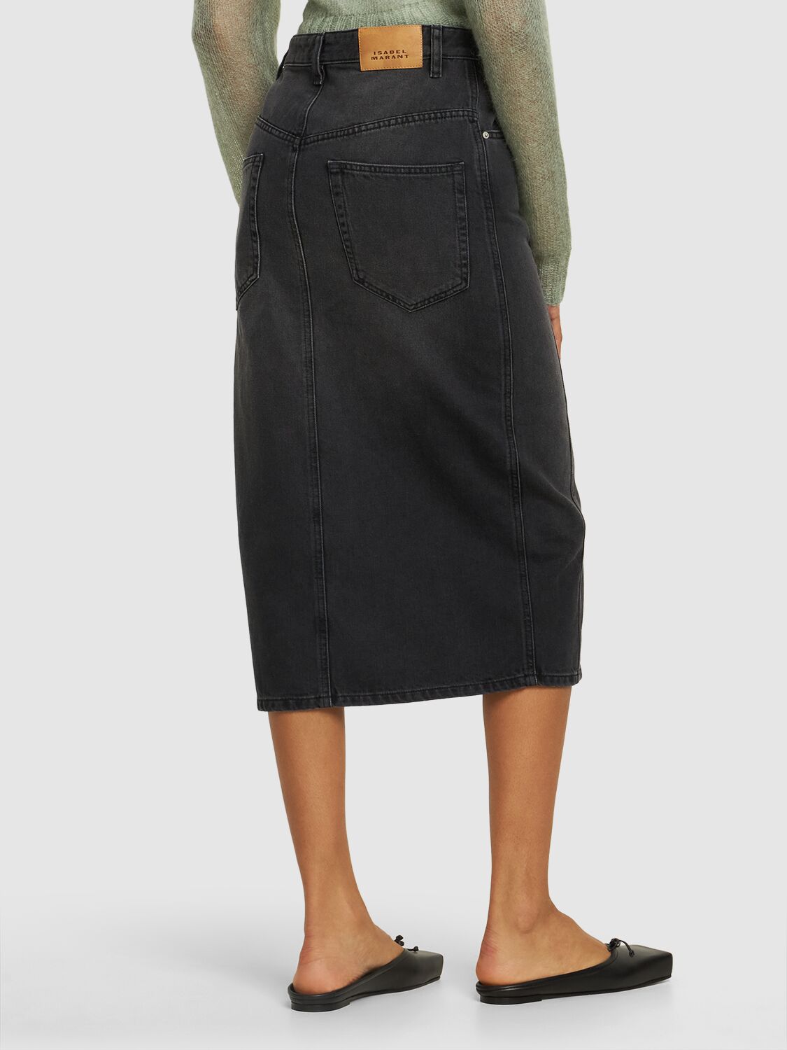 Shop Marant Etoile Vandy Cotton Denim Long Skirt In Schwarz Verblas