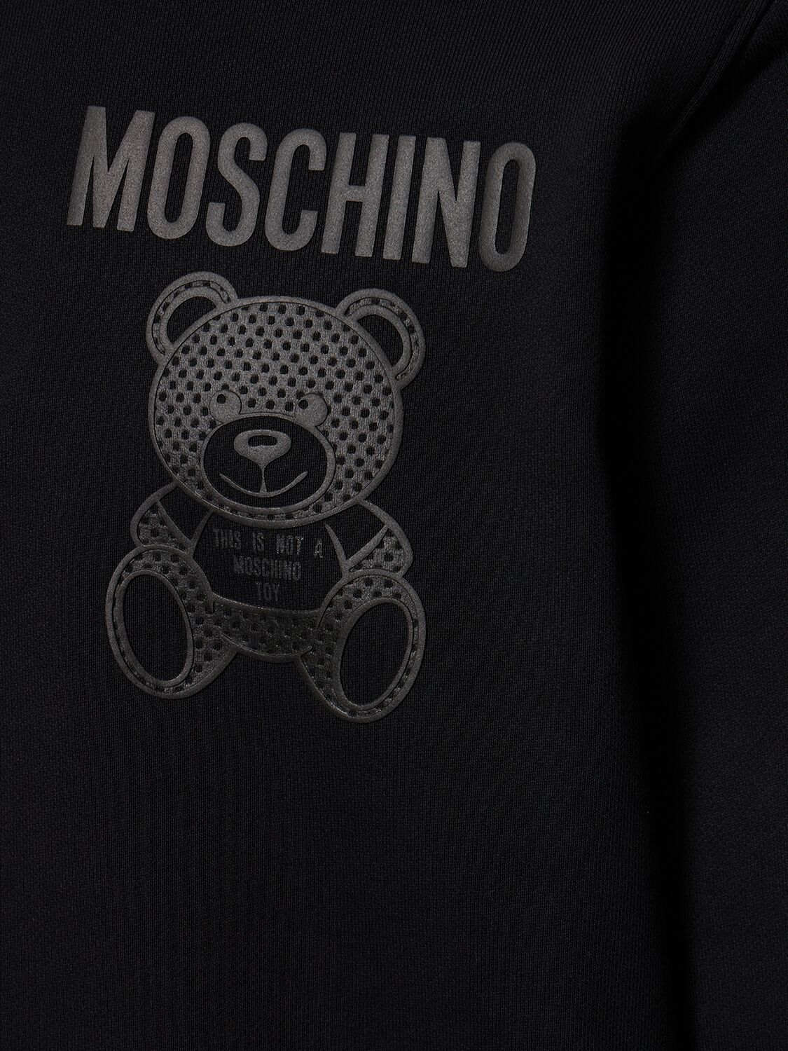 Shop Moschino Teddy Print Organic Cotton Hoodie In Black