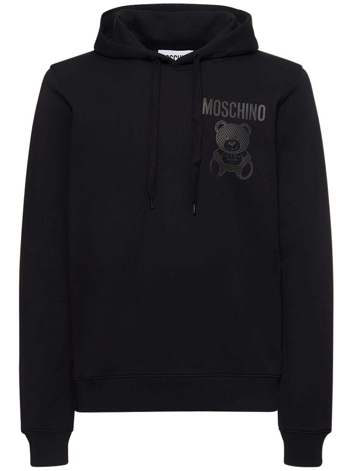 Moschino Teddy Print Cotton Hoodie In Black