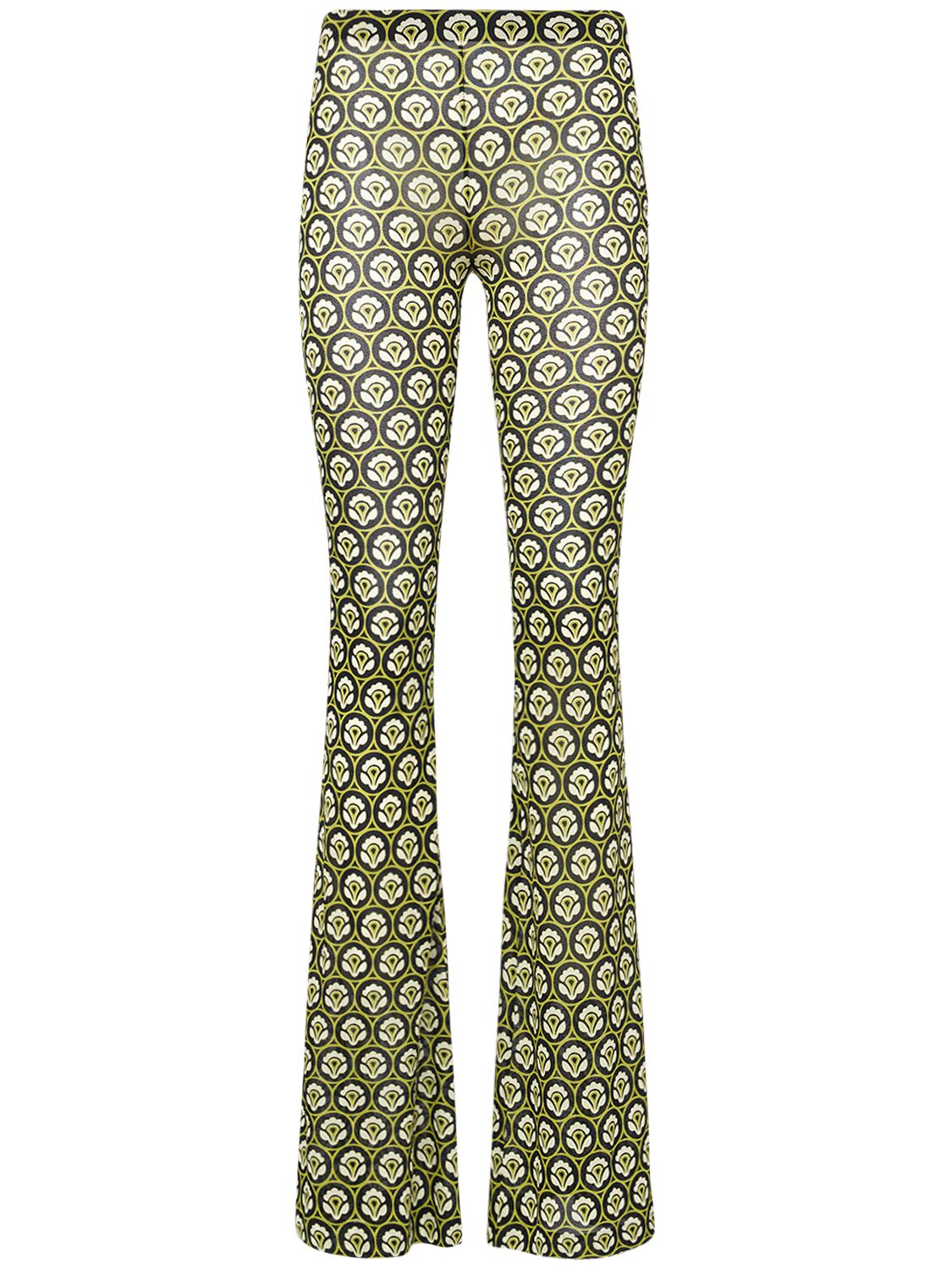 Etro Printed Viscose Flared Pants In Green,multi