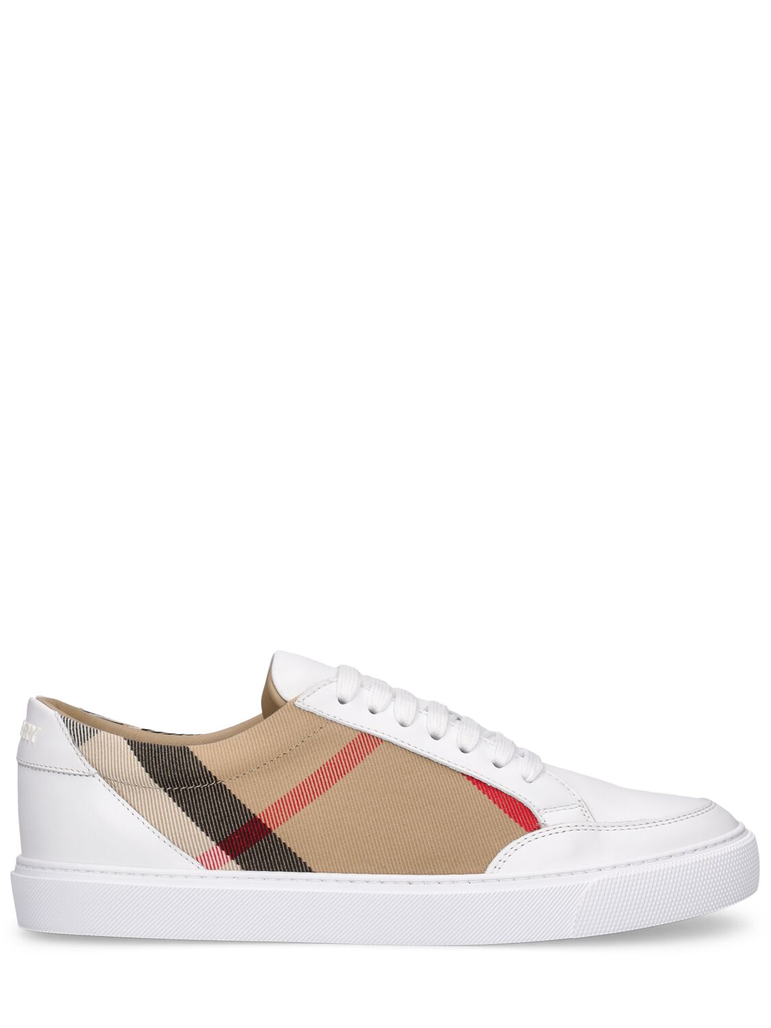 Shop Burberry Lf New Salmond Leather Sneakers In Weiss,multi