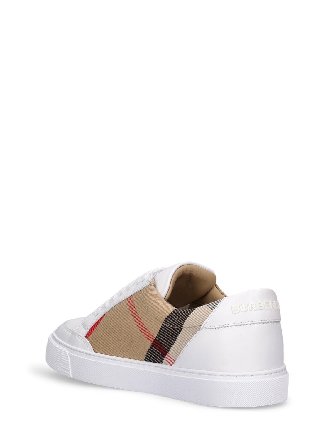 Shop Burberry Lf New Salmond Leather Sneakers In Weiss,multi