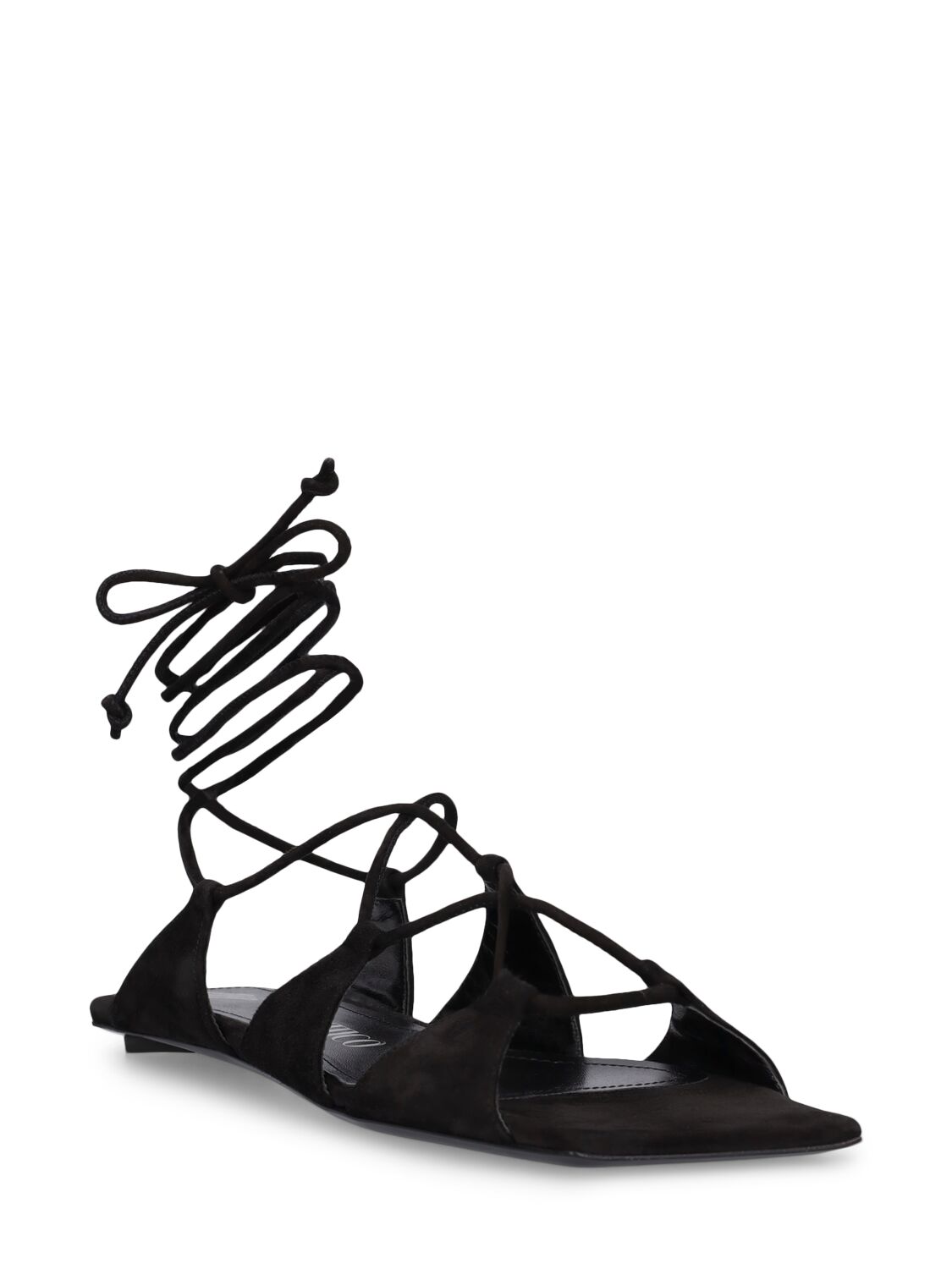 Shop Attico 5mm Reneè Suede Flat Sandals In Black
