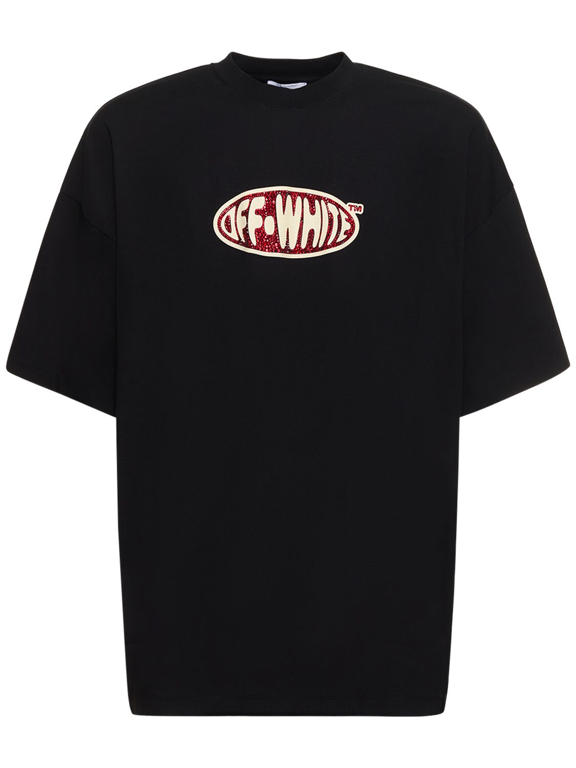 Off-white Cryst Round Logo Over Cotton T-shirt In Black