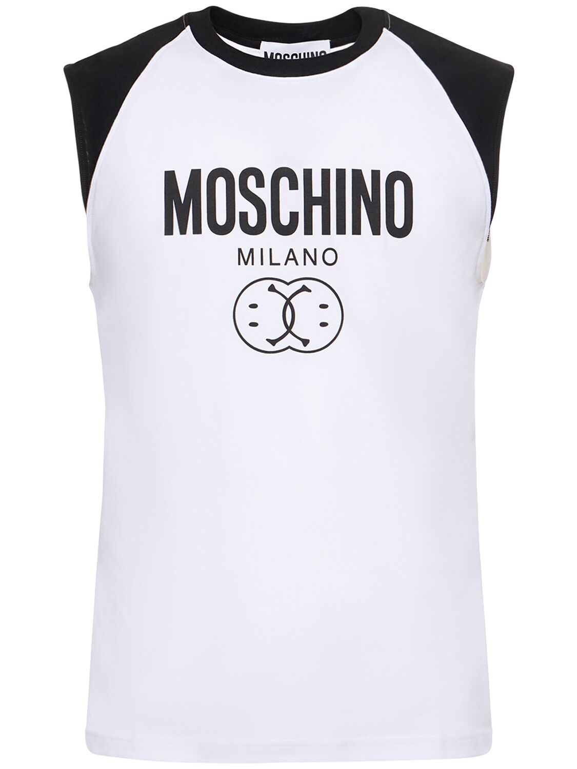 Shop Moschino Logo Print Cotton Jersey Tank Top In White,black