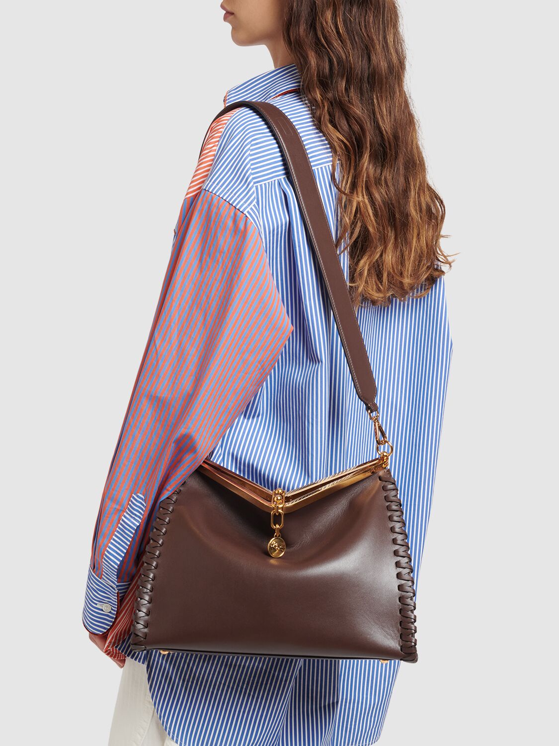 Shop Etro Large Vela Braided Leather Bag In Brown
