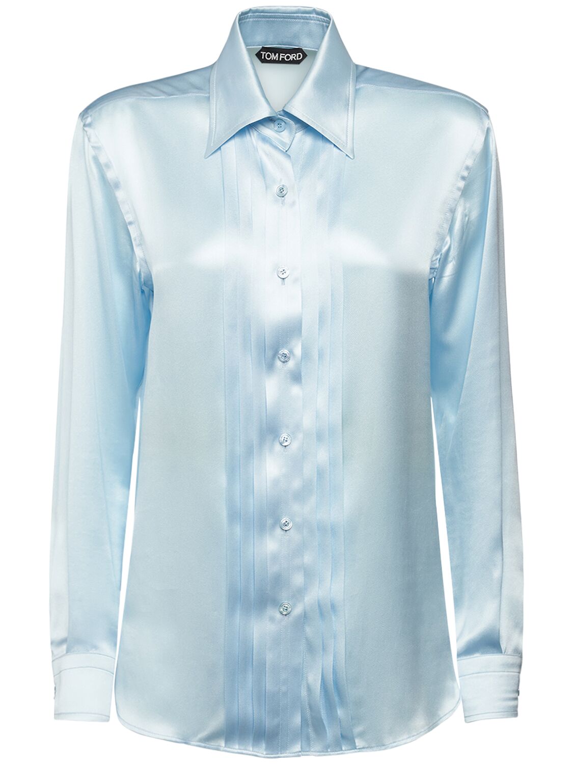 Tom Ford Fluid Charmeuse Silk Shirt In Light Blue
