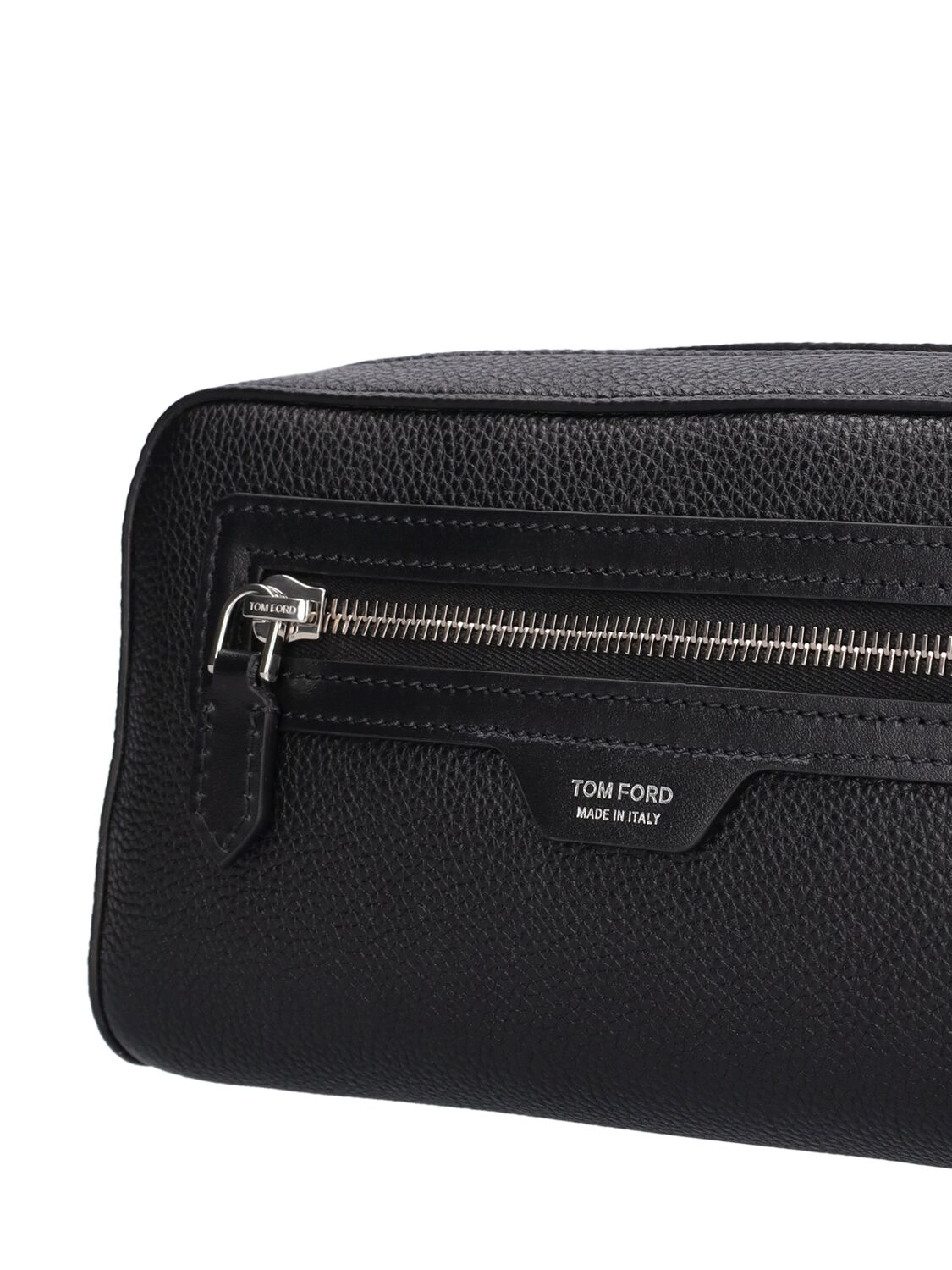 Shop Tom Ford Logo Leather Toiletry Bag In Black
