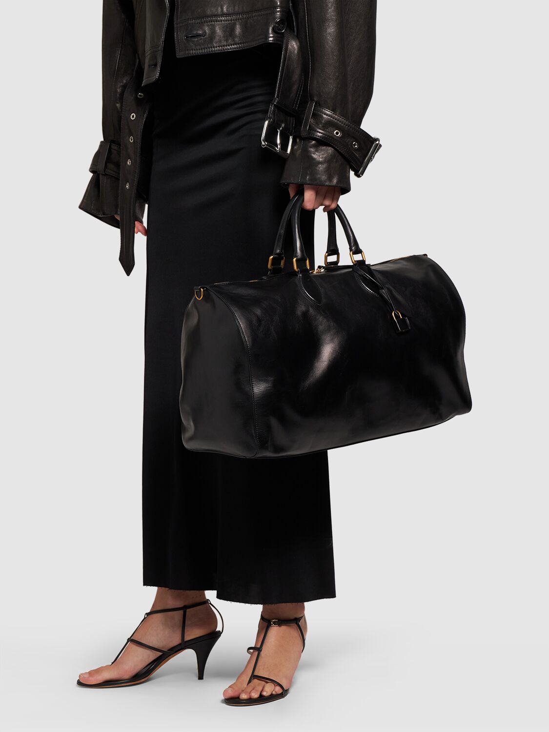 Shop Khaite Pierre Leather Weekender Bag In Black