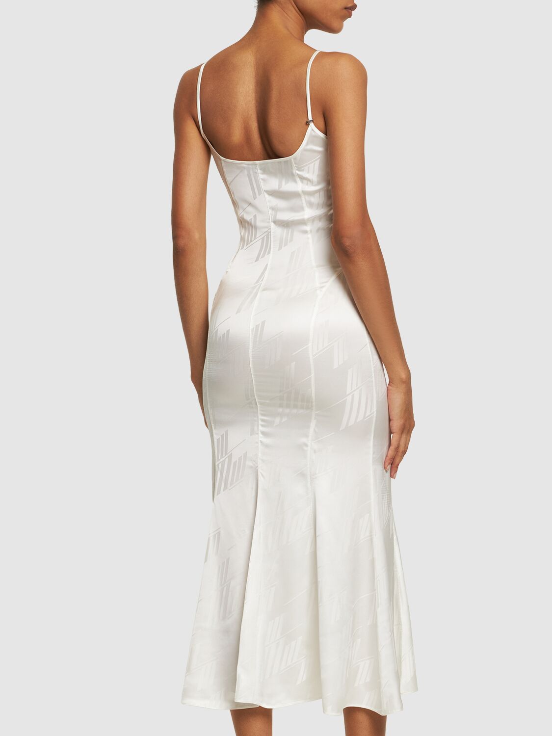 Shop Attico Jacquard Satin Sleeveless Midi Dress In White