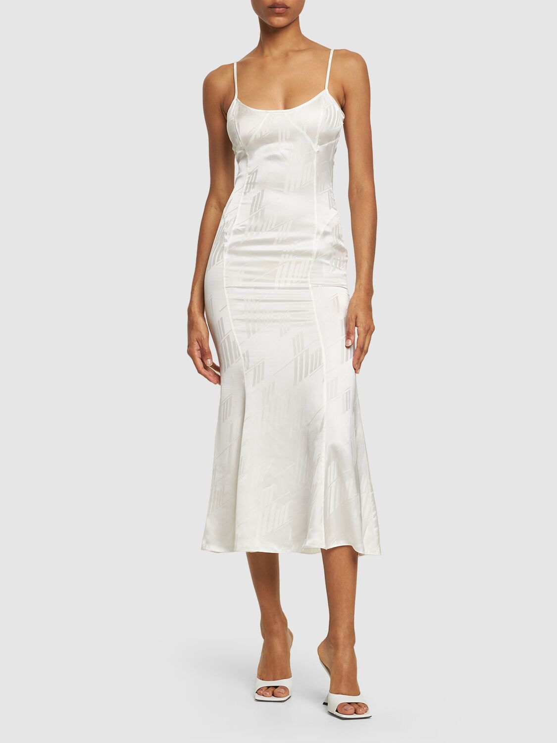 Shop Attico Jacquard Satin Sleeveless Midi Dress In White