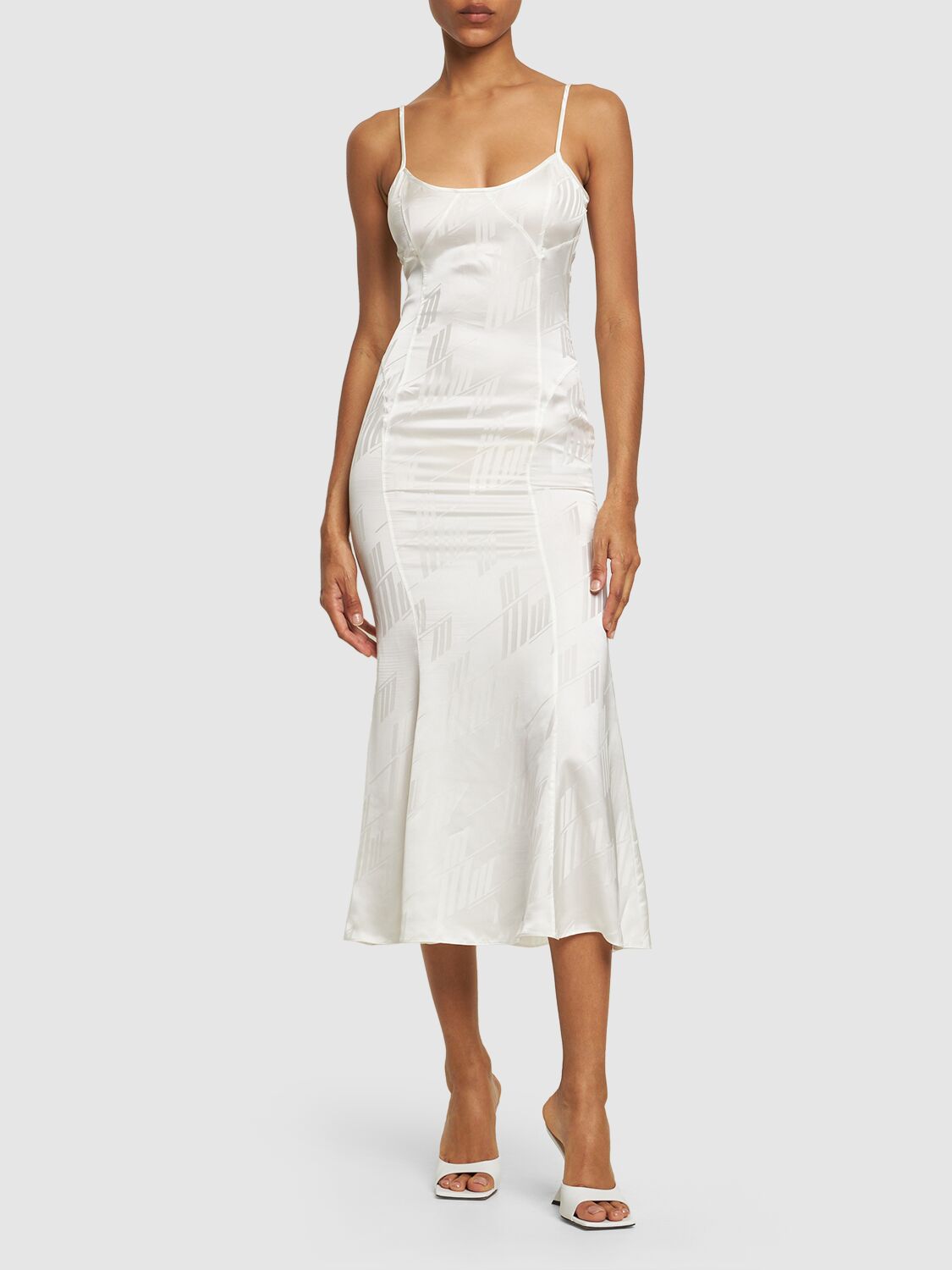 Attico Jacquard Satin Sleeveless Midi Dress In White