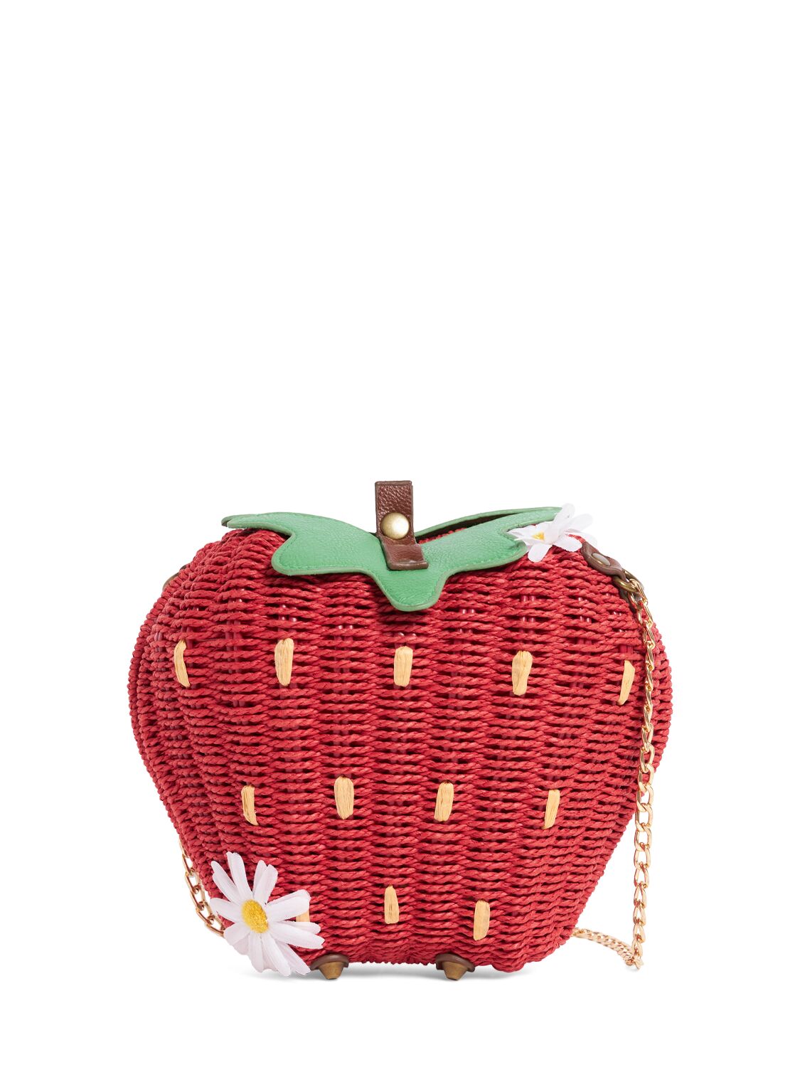 Monnalisa Kids' Strawberry Raffia Bag In Red