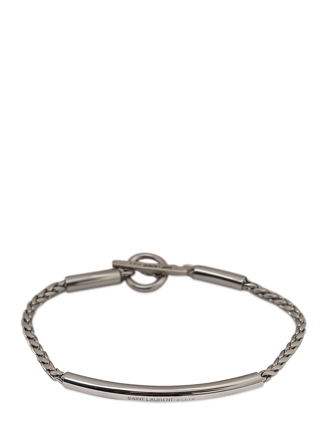 Saint Laurent Tube Chain Brass Bracelet In Silver