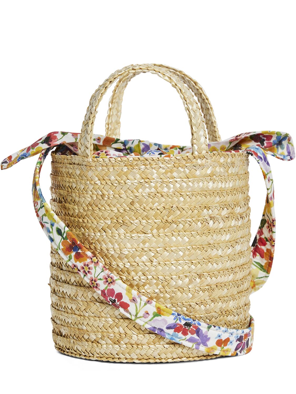 Shop Il Gufo Liberty & Raffia Basket Bag In Multicolor