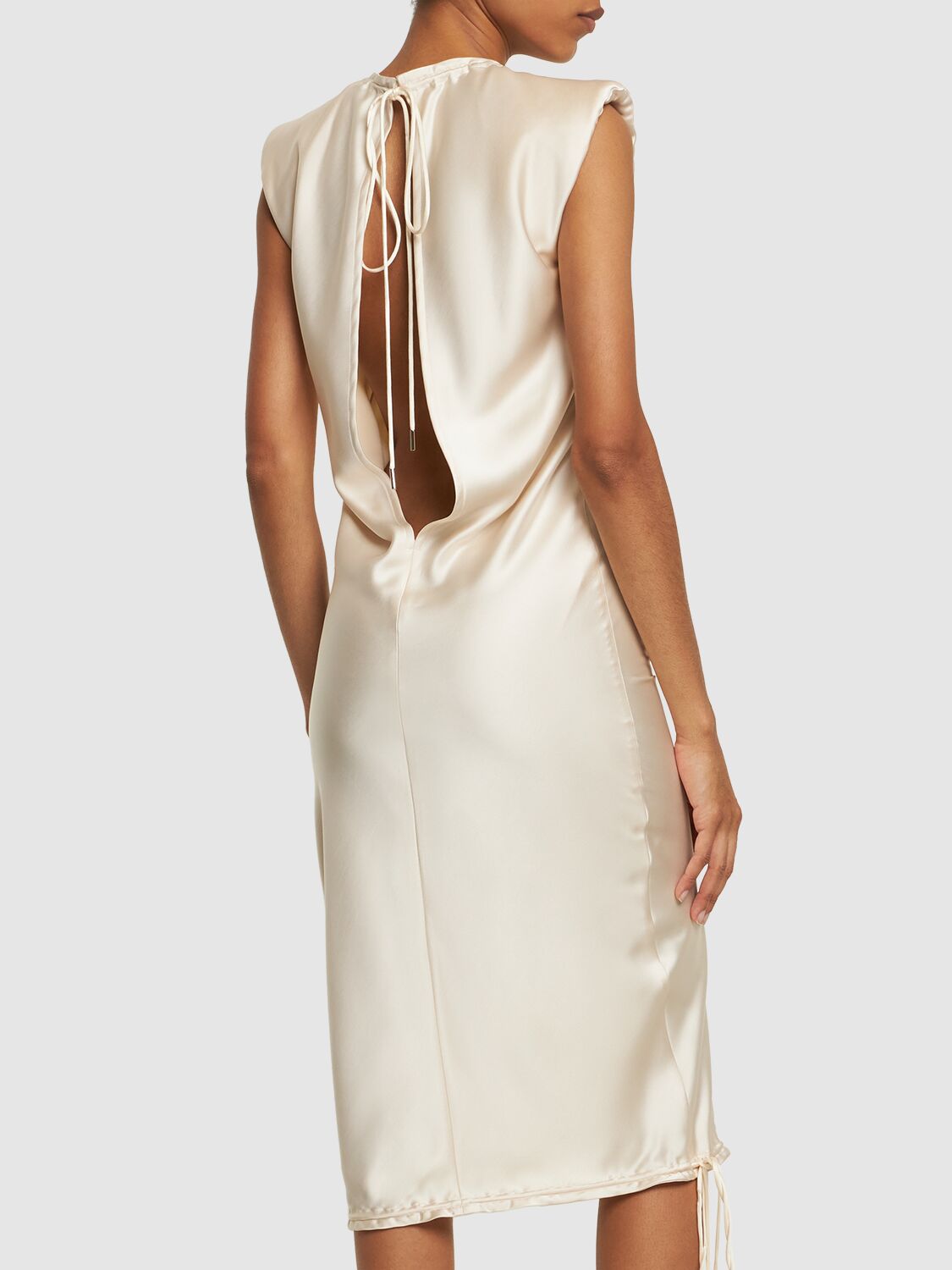 Shop Attico Fluid Satin Sleeveless Midi Dress In Ivory