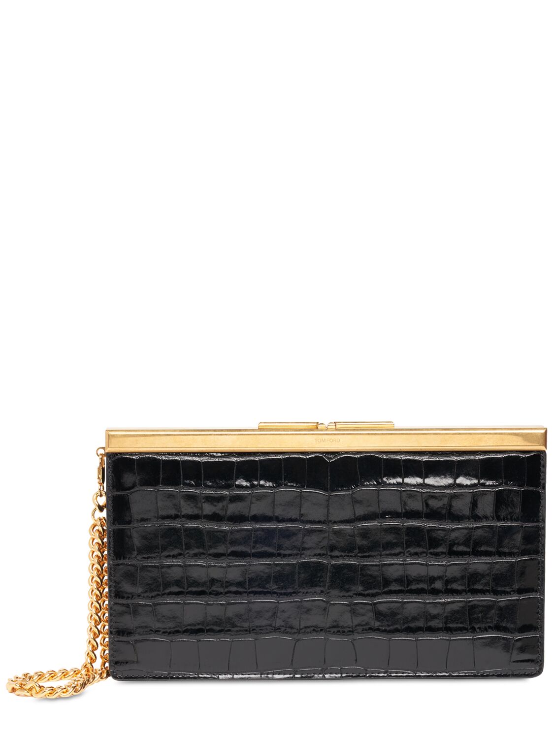 Shop Tom Ford The Lux Shiny Croc Embossed Leather Bag In Black