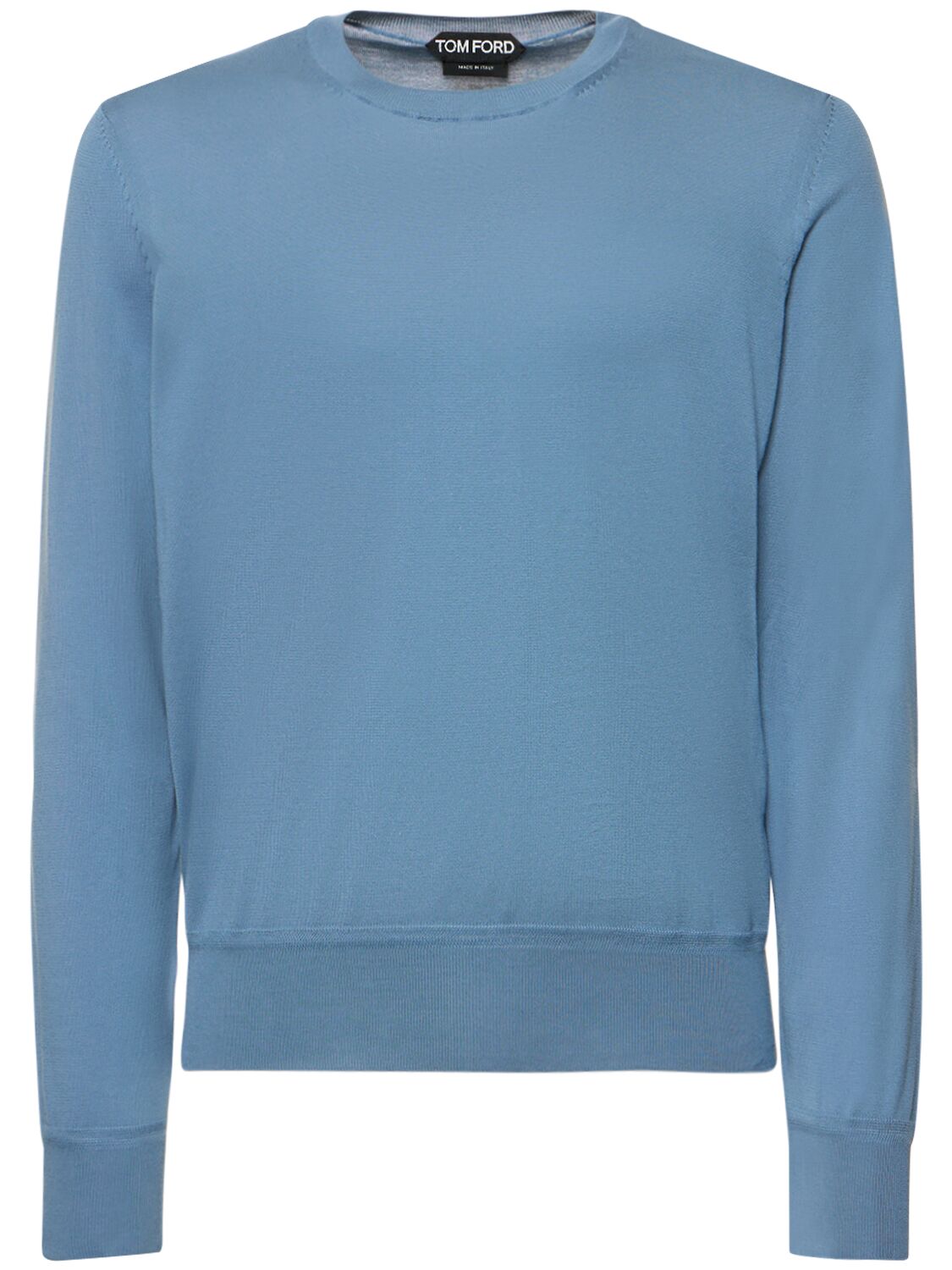 Shop Tom Ford Superfine Cotton Crewneck Sweater In Denim  Blue