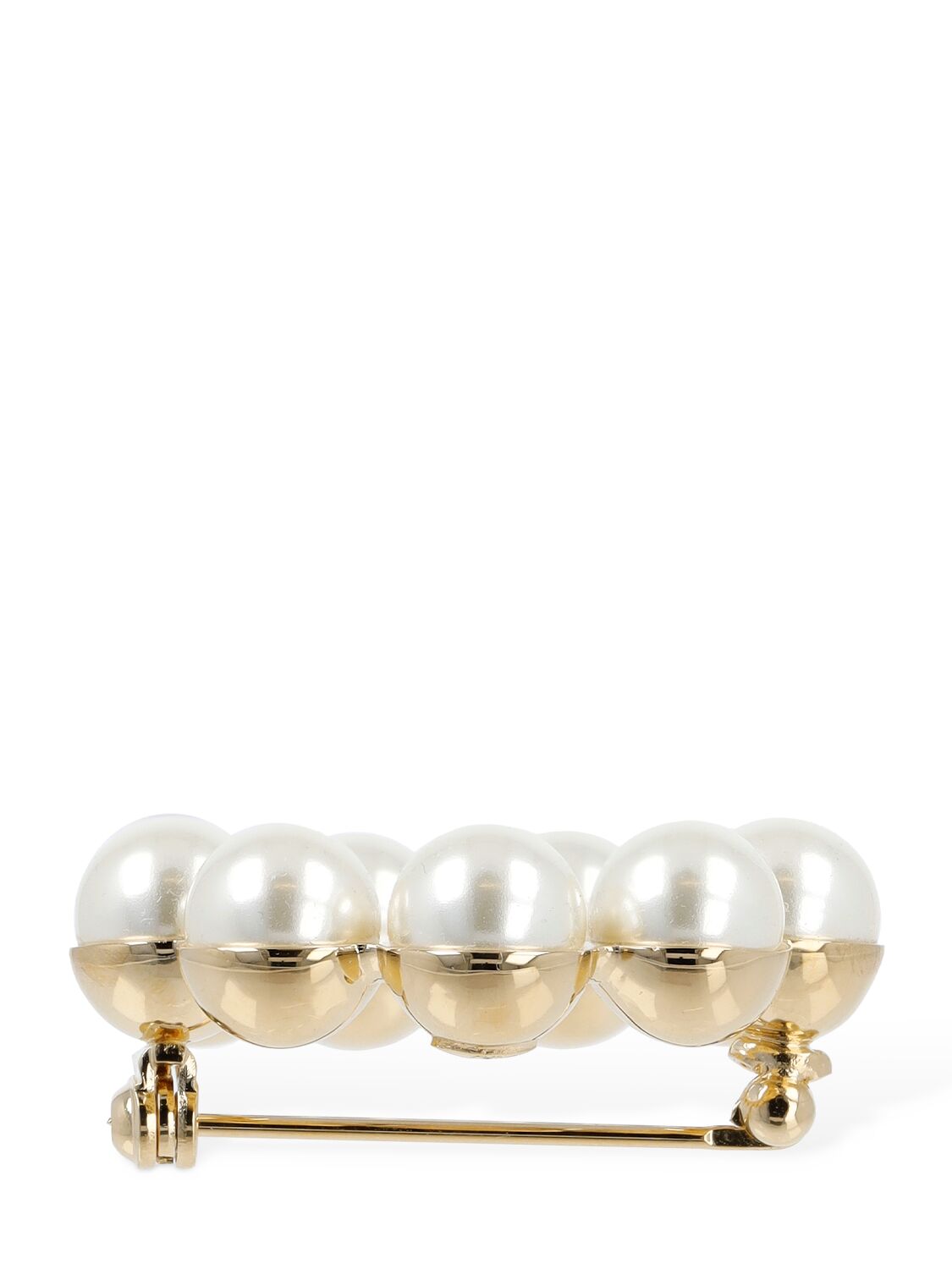 Shop Valentino V Logo Signature Faux Pearl Brooch In Cream,crystal