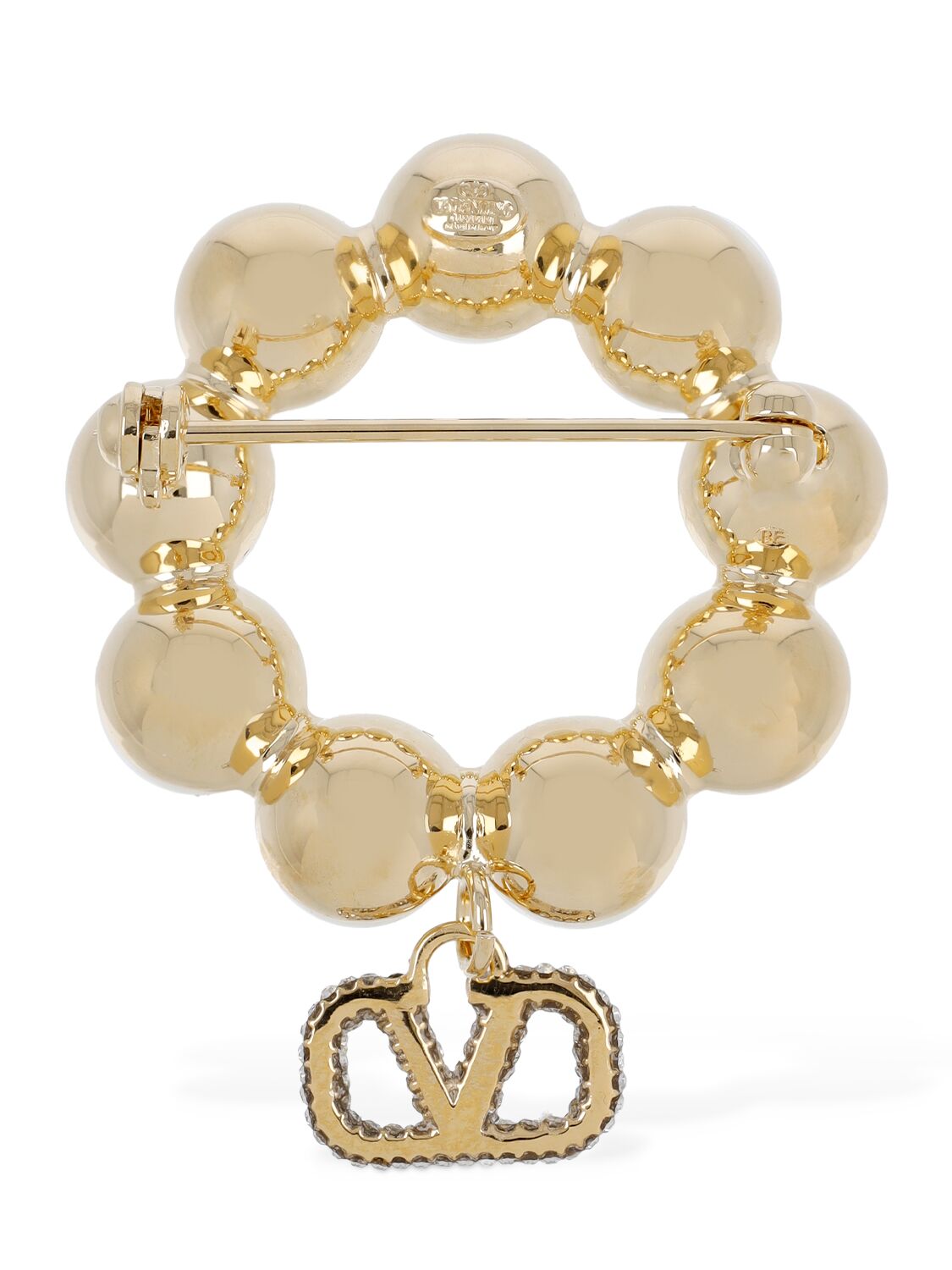 Shop Valentino V Logo Signature Faux Pearl Brooch In Cream,crystal