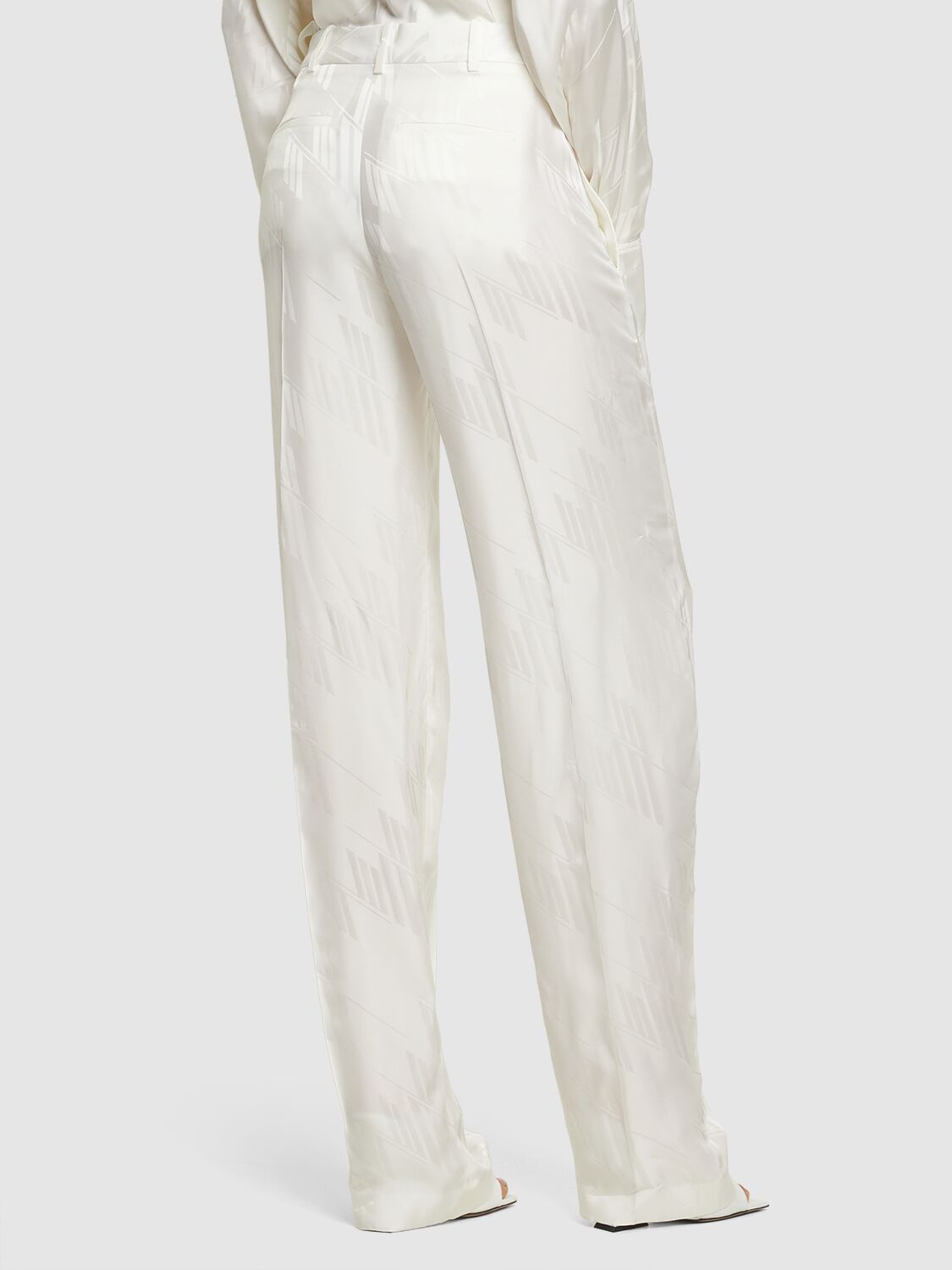 Shop Attico Jagger Logo Jacquard Satin Wide Pants In Ivory