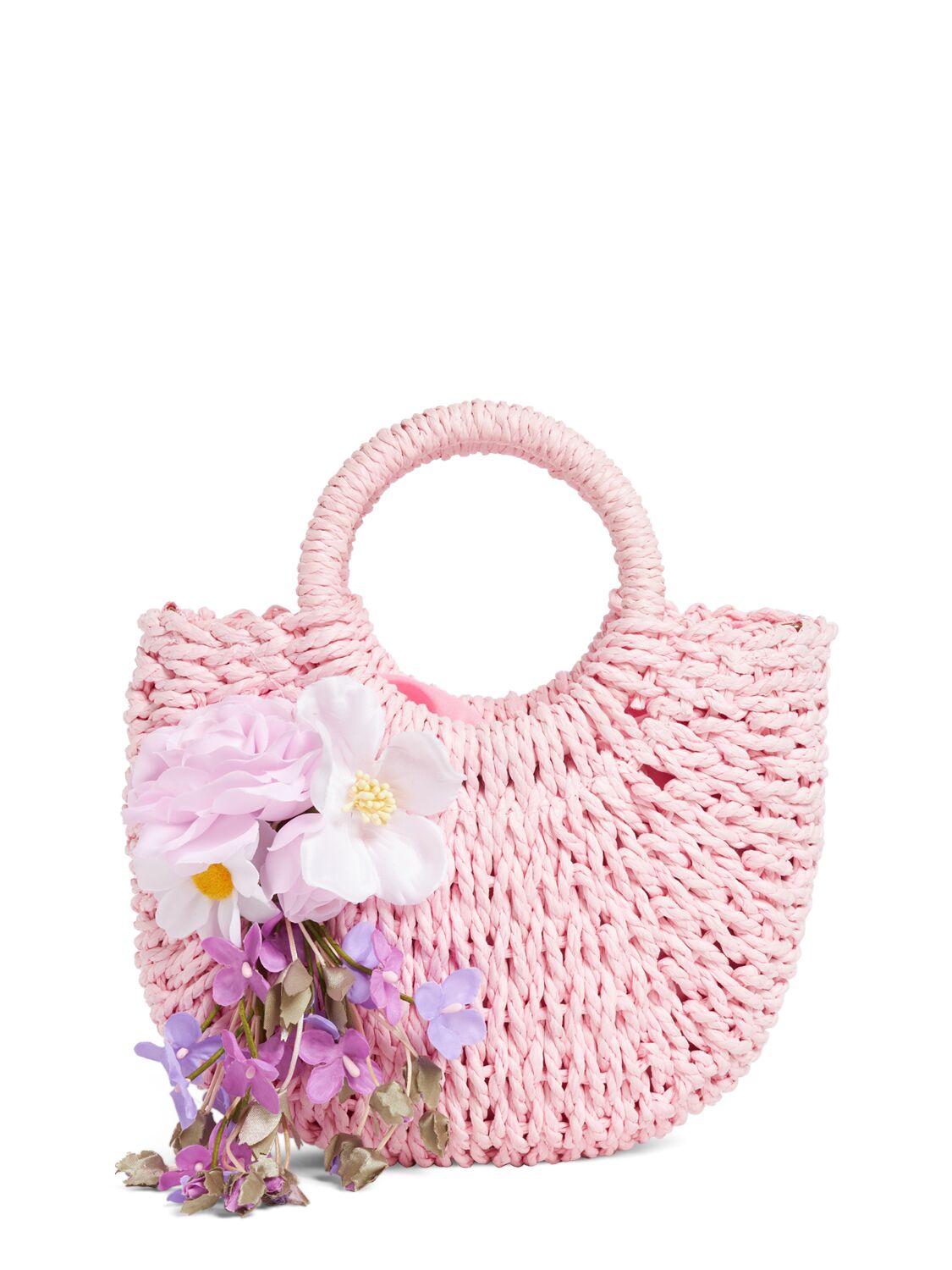 Monnalisa Kids' Raffia Shoulder Bag In Pink