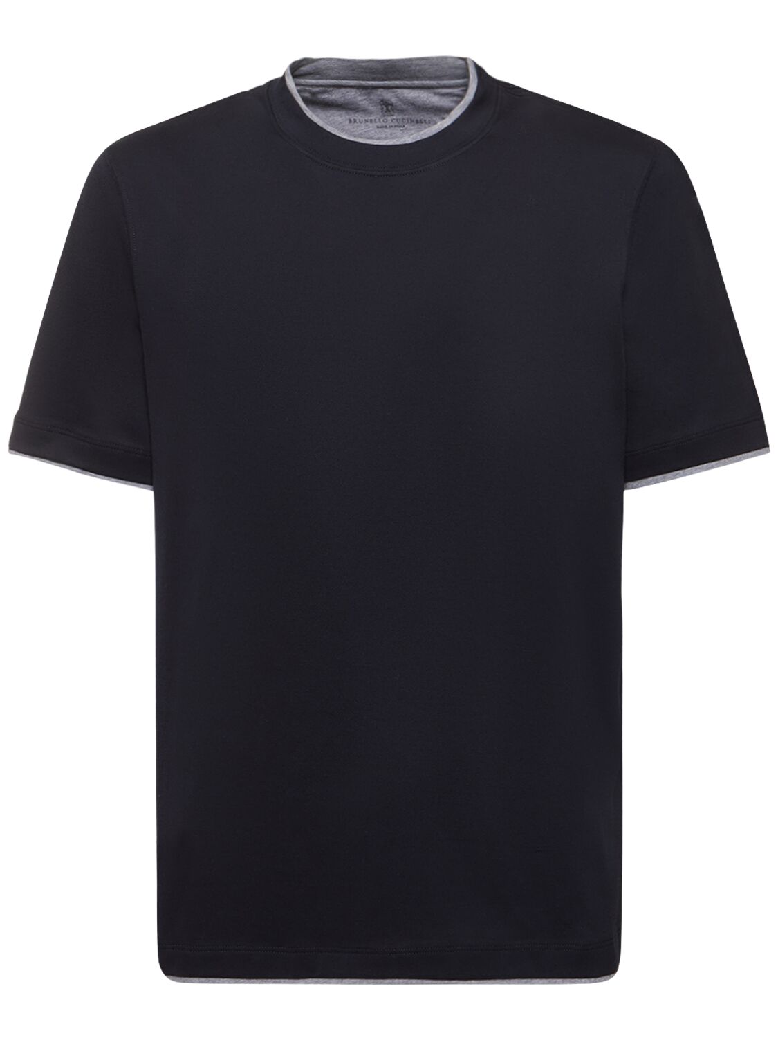 Brunello Cucinelli Layered Cotton Jersey Solid T-shirt In Navy