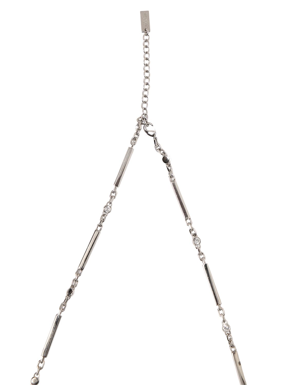 Shop Saint Laurent Minimal Rhinestone Brass Necklace In Silver