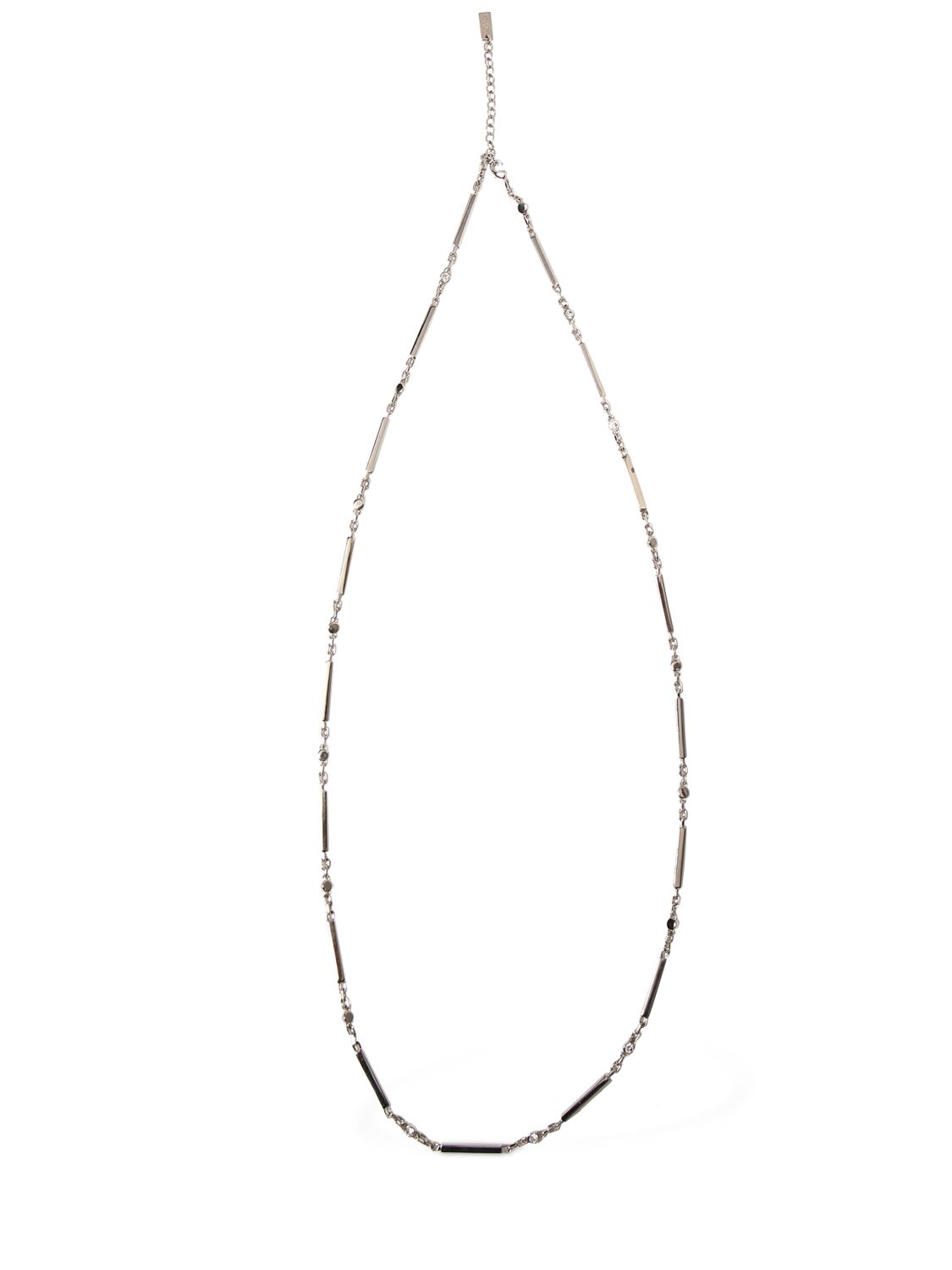 Shop Saint Laurent Minimal Rhinestone Brass Necklace In Silver