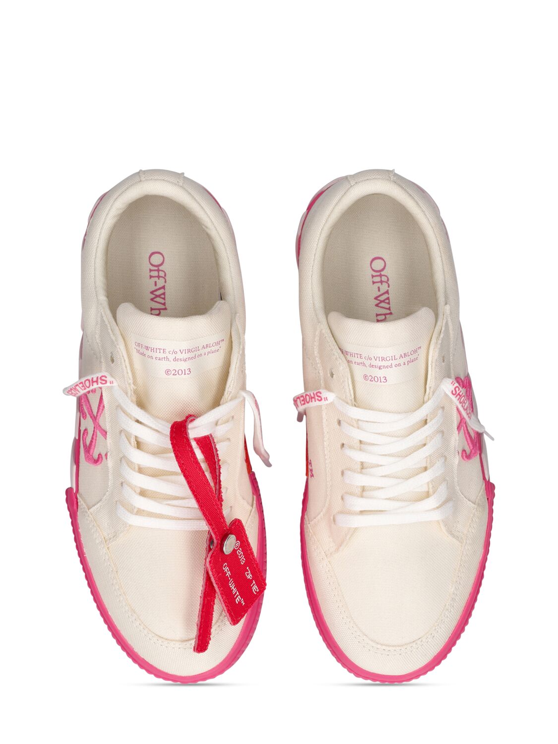 Shop Off-white Vulcanized Cotton Lace-up Sneakers In 화이트,자홍색
