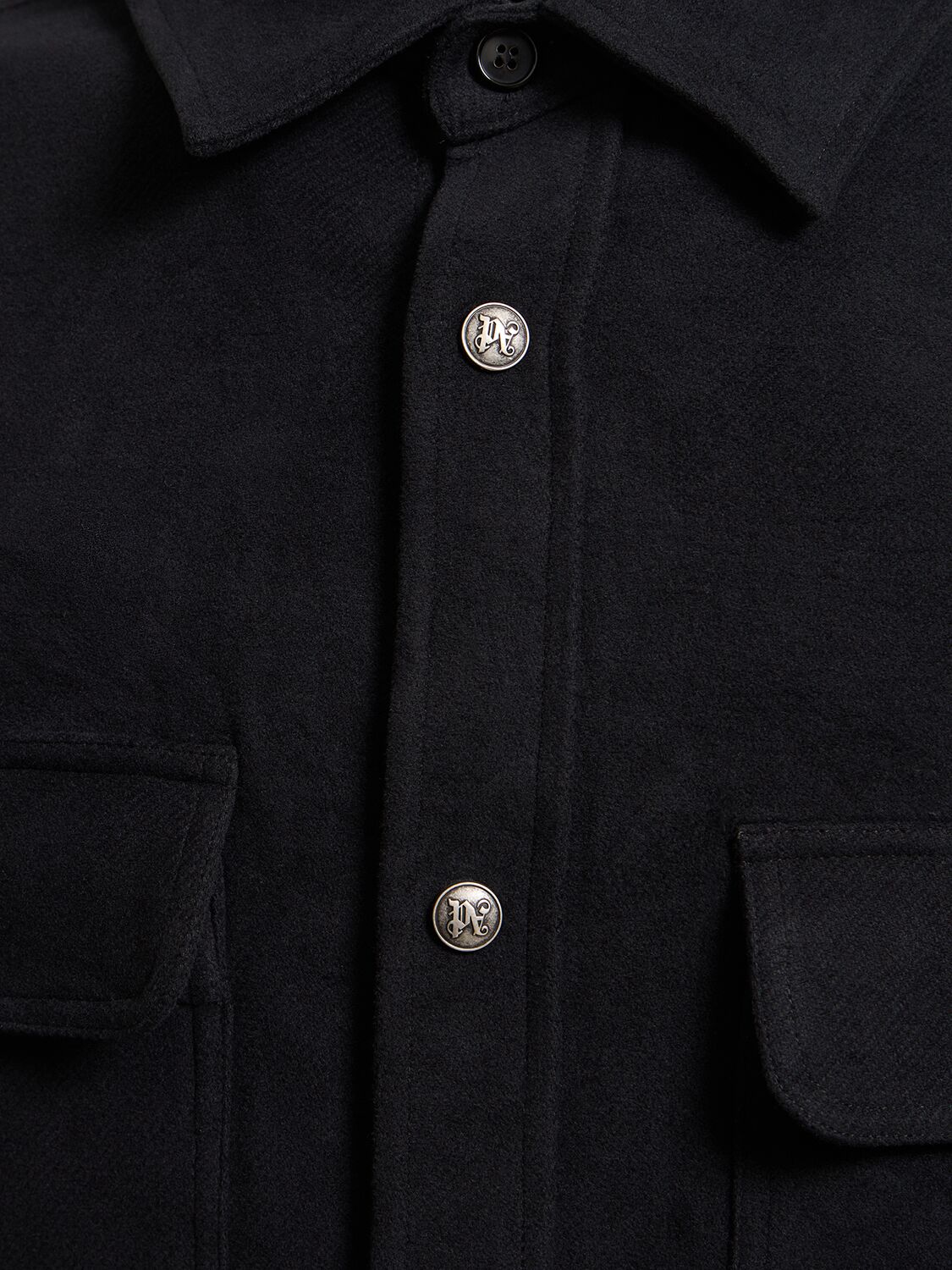 Shop Palm Angels Monogram Hooded Cotton Overshirt In Black,grey