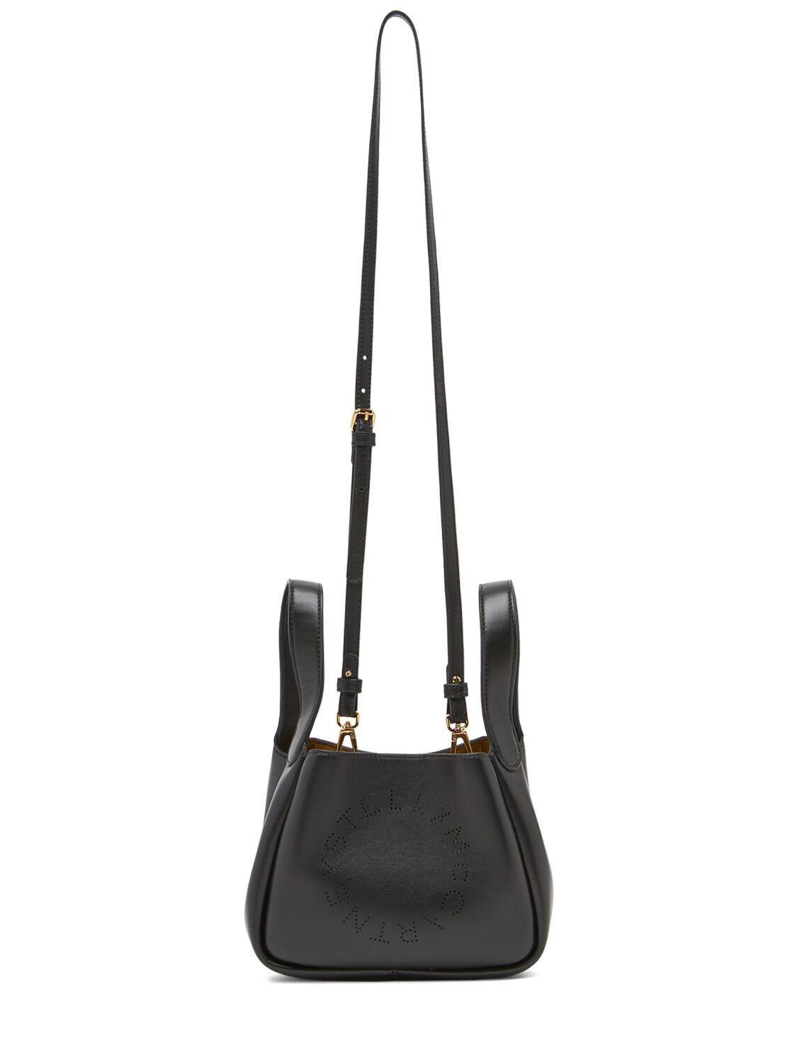 Stella Mccartney Logo Faux Leather Crossbody Bag In Black