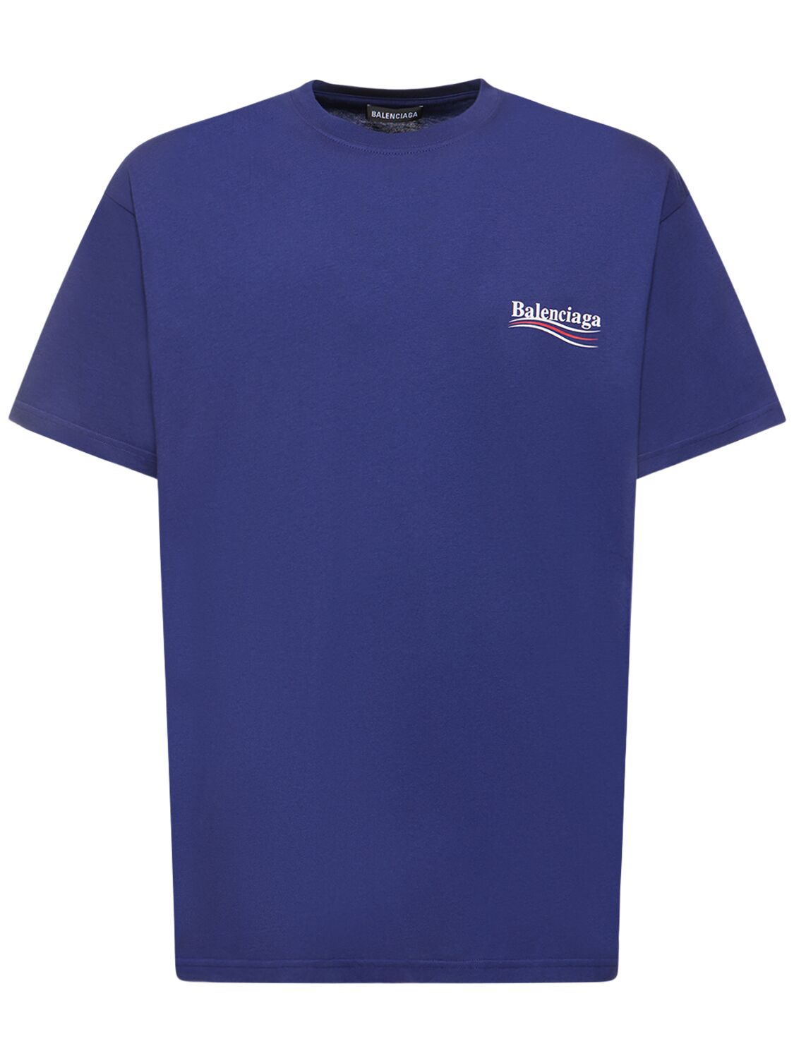 Balenciaga Political Logo Cotton T-shirt In Pacific Blue