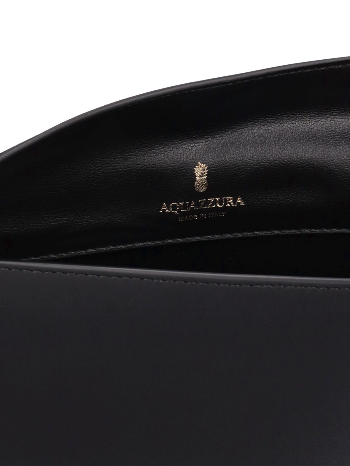 Shop Aquazzura Mini Purist Leather Pouch In Black,lightgold