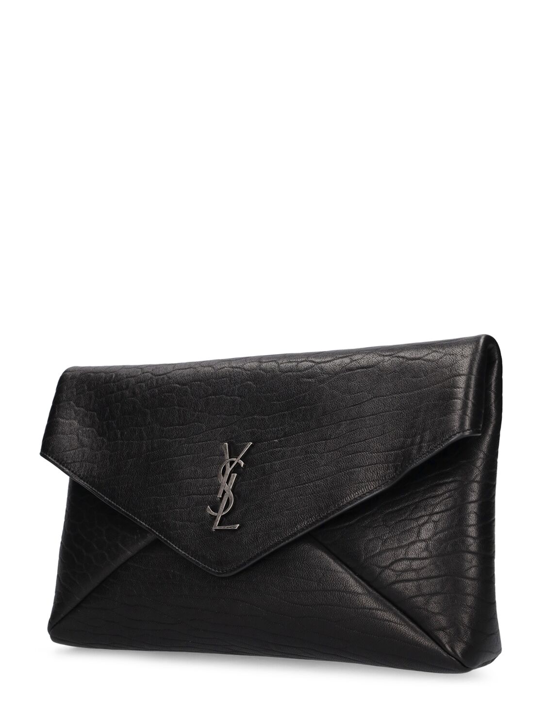 Shop Saint Laurent Cassandre Large Leather Pouch In Black