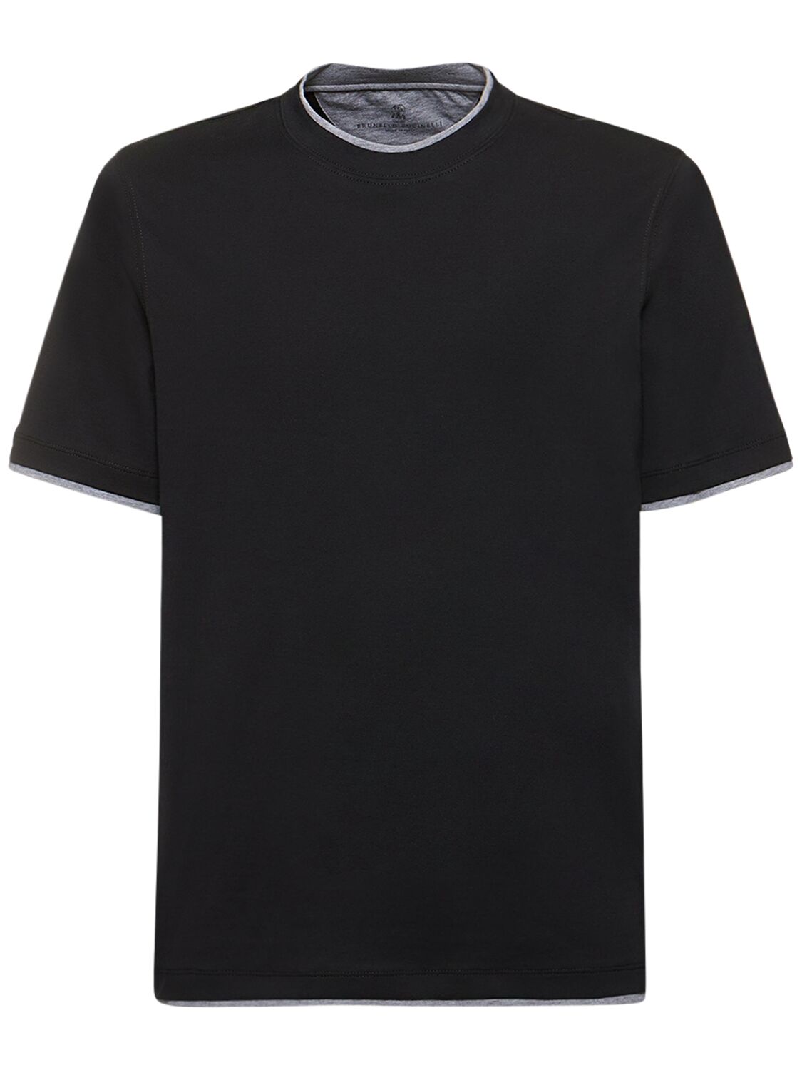 Brunello Cucinelli Layered Cotton Jersey Solid T-shirt In Black