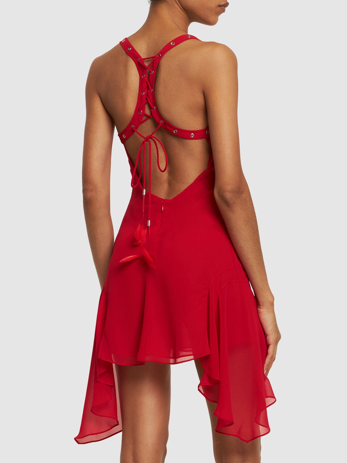 Shop Attico Georgette Ruched Mini Dress In Red