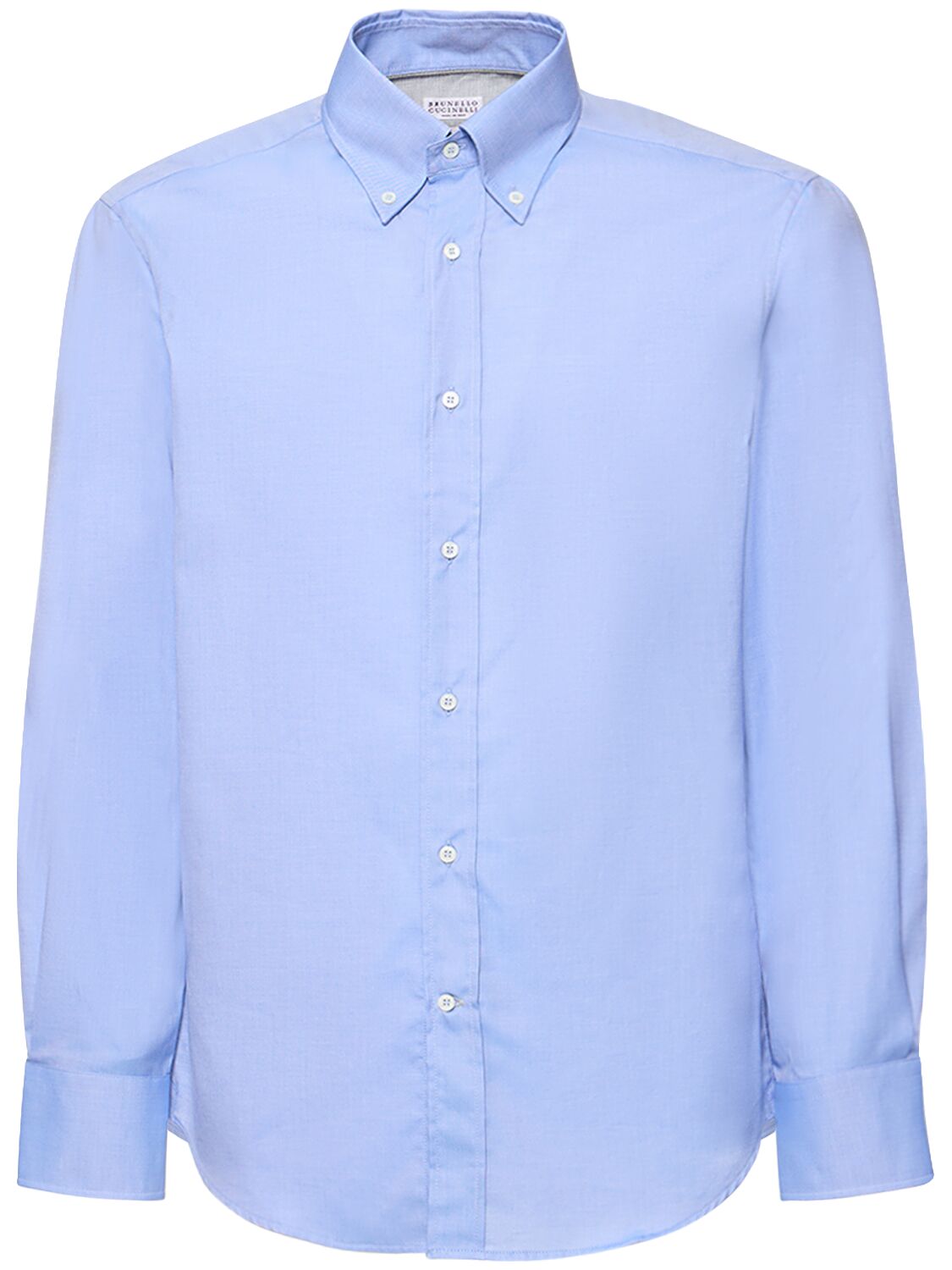 Brunello Cucinelli 棉质斜纹扣领衬衫 In Blue