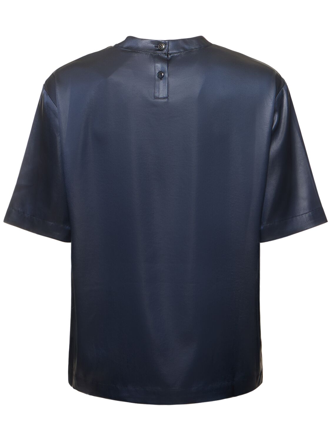 Shop Nanushka Boxy Tech Satin T-shirt In Navy