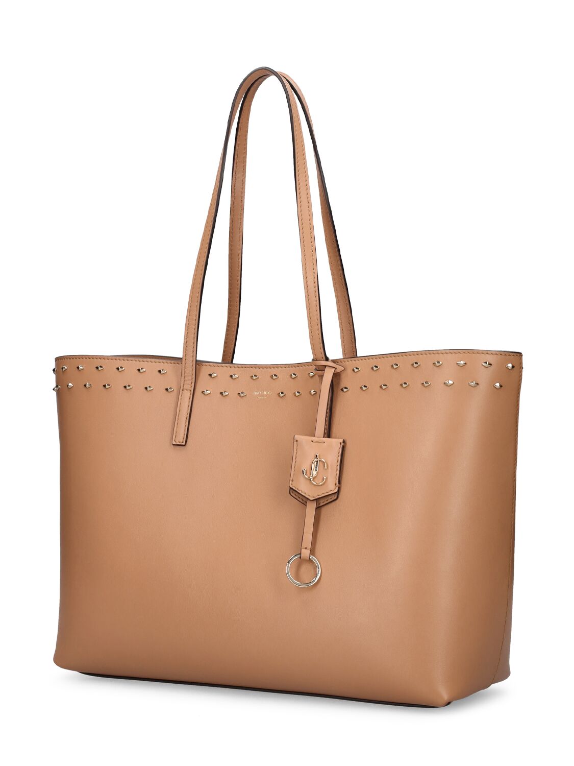 Shop Jimmy Choo Nine 2 Five Smooth Leather Tote Bag In Biscuit,gold