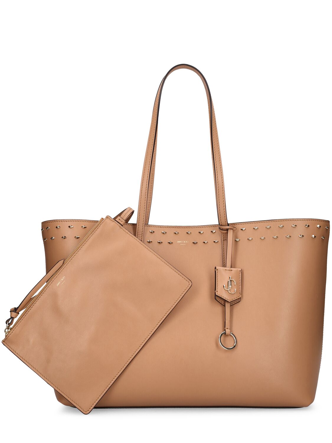 Shop Jimmy Choo Nine 2 Five Smooth Leather Tote Bag In Biscuit,gold