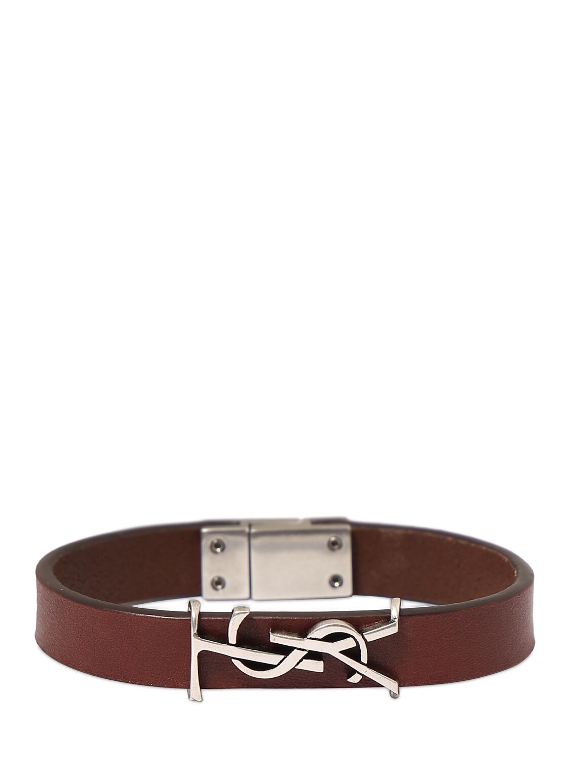 Shop Saint Laurent Ysl Single Wrap Leather Bracelet In Dark Brown