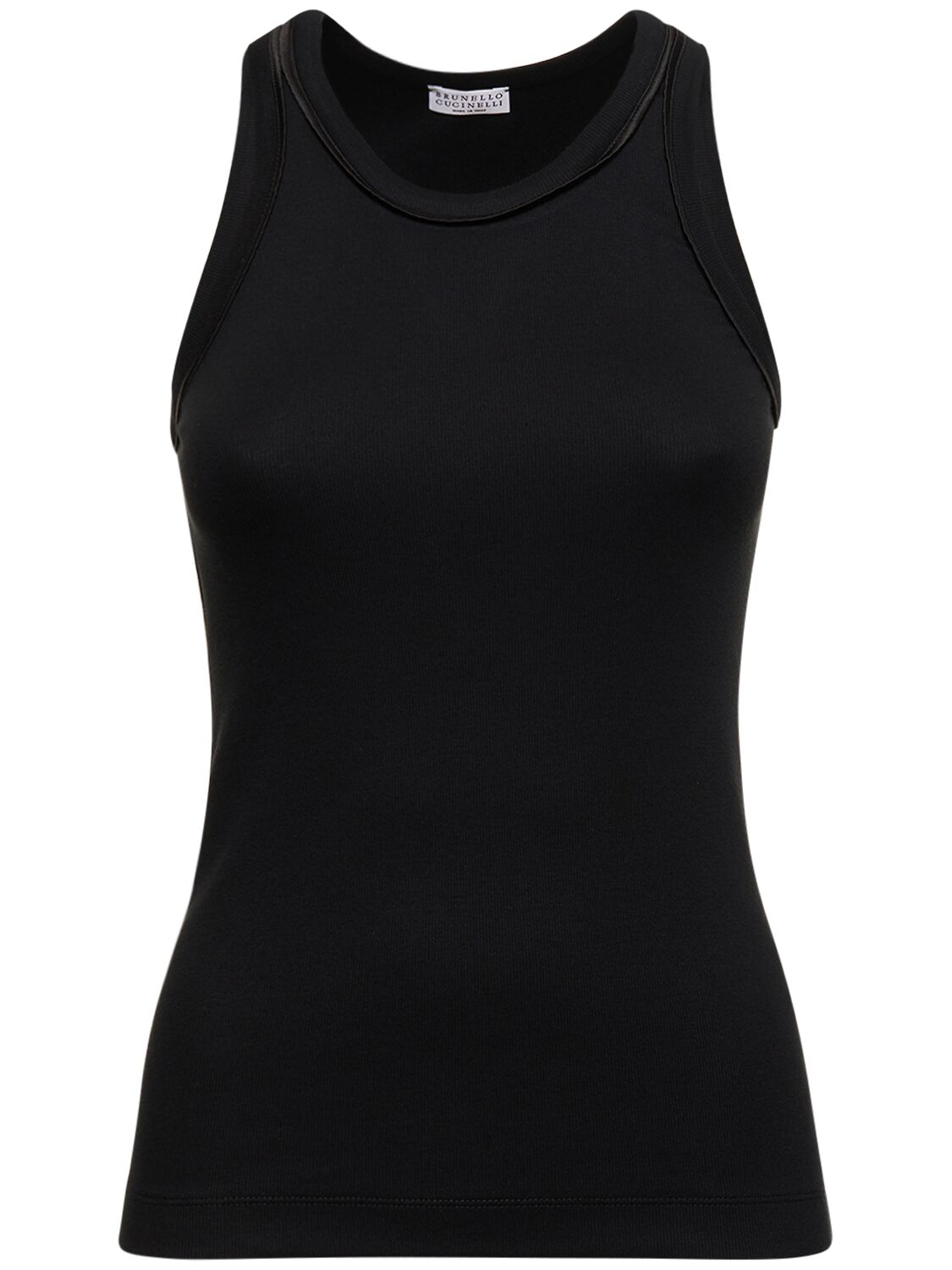 Shop Brunello Cucinelli Ribbed Cotton Jersey Tank Top In Black