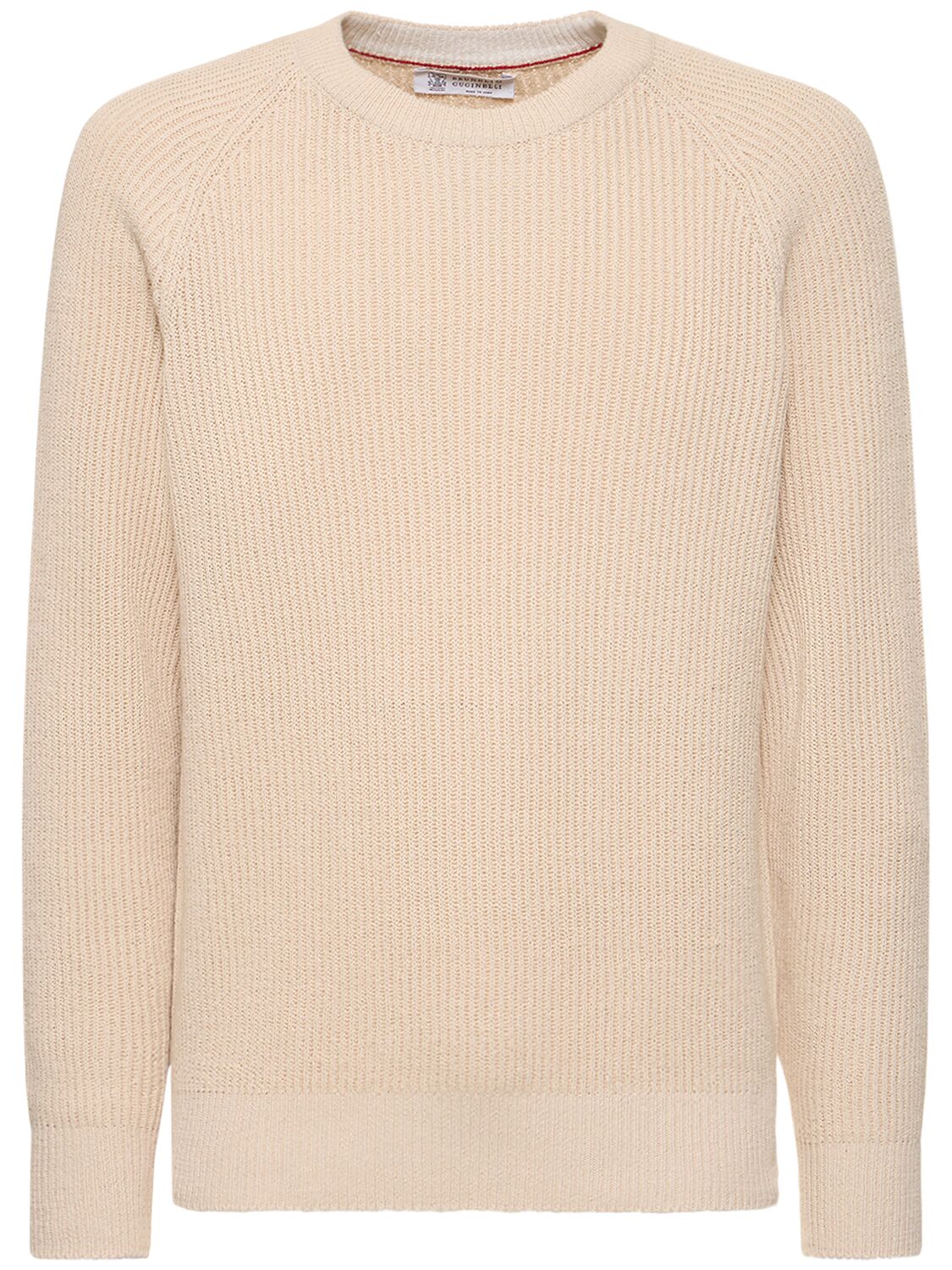 Brunello Cucinelli Cotton Knit Crewneck Sweater In Corda