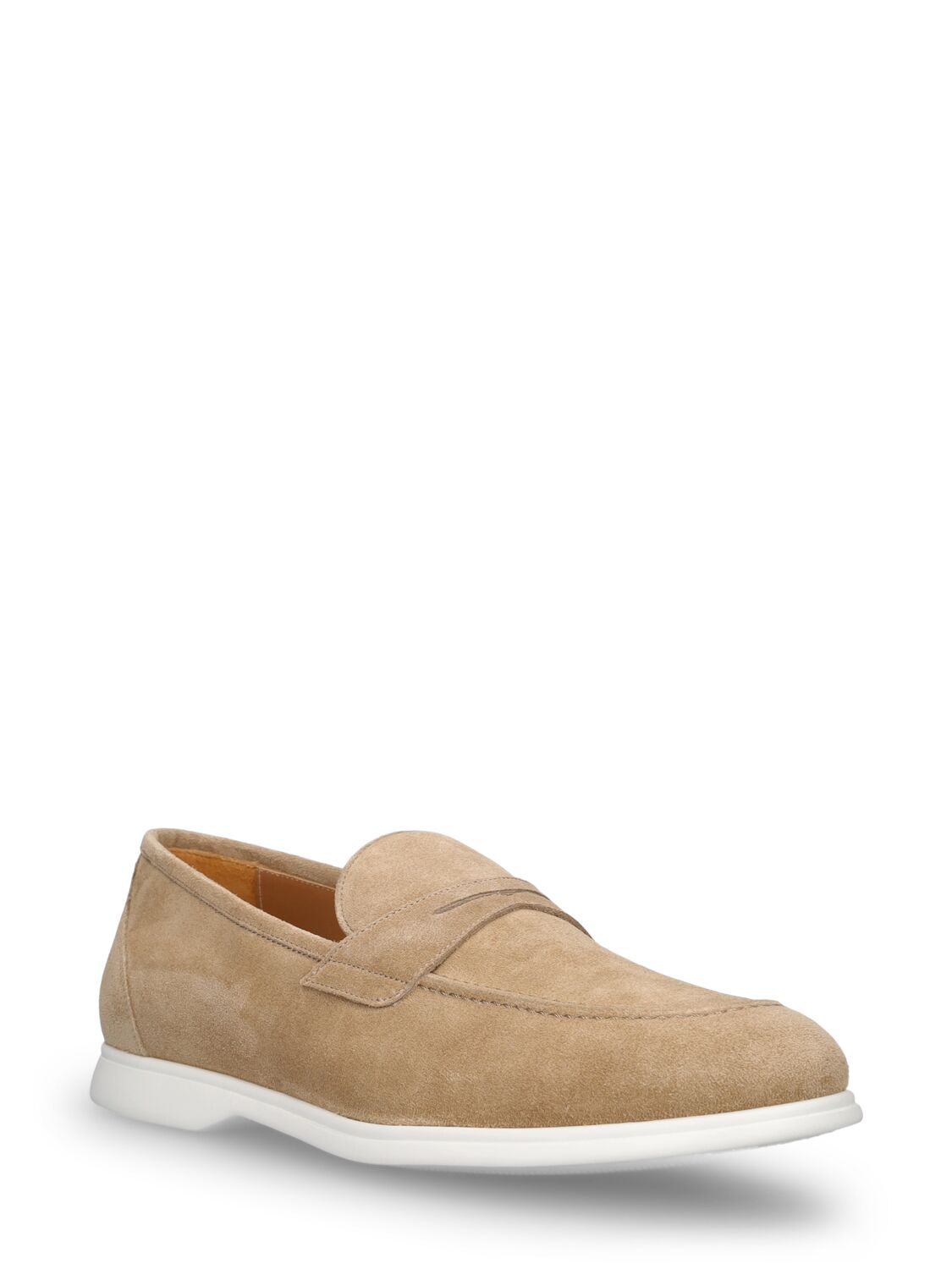Shop Kiton Suede White Sole Loafers In Sand